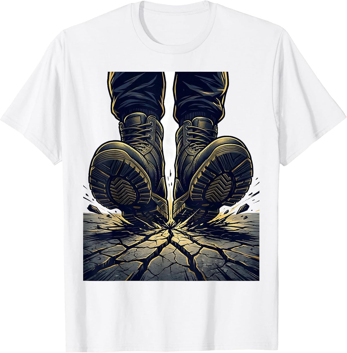 Men's Officer Boots on Cracked Pavement Graphic T-Shirt - White