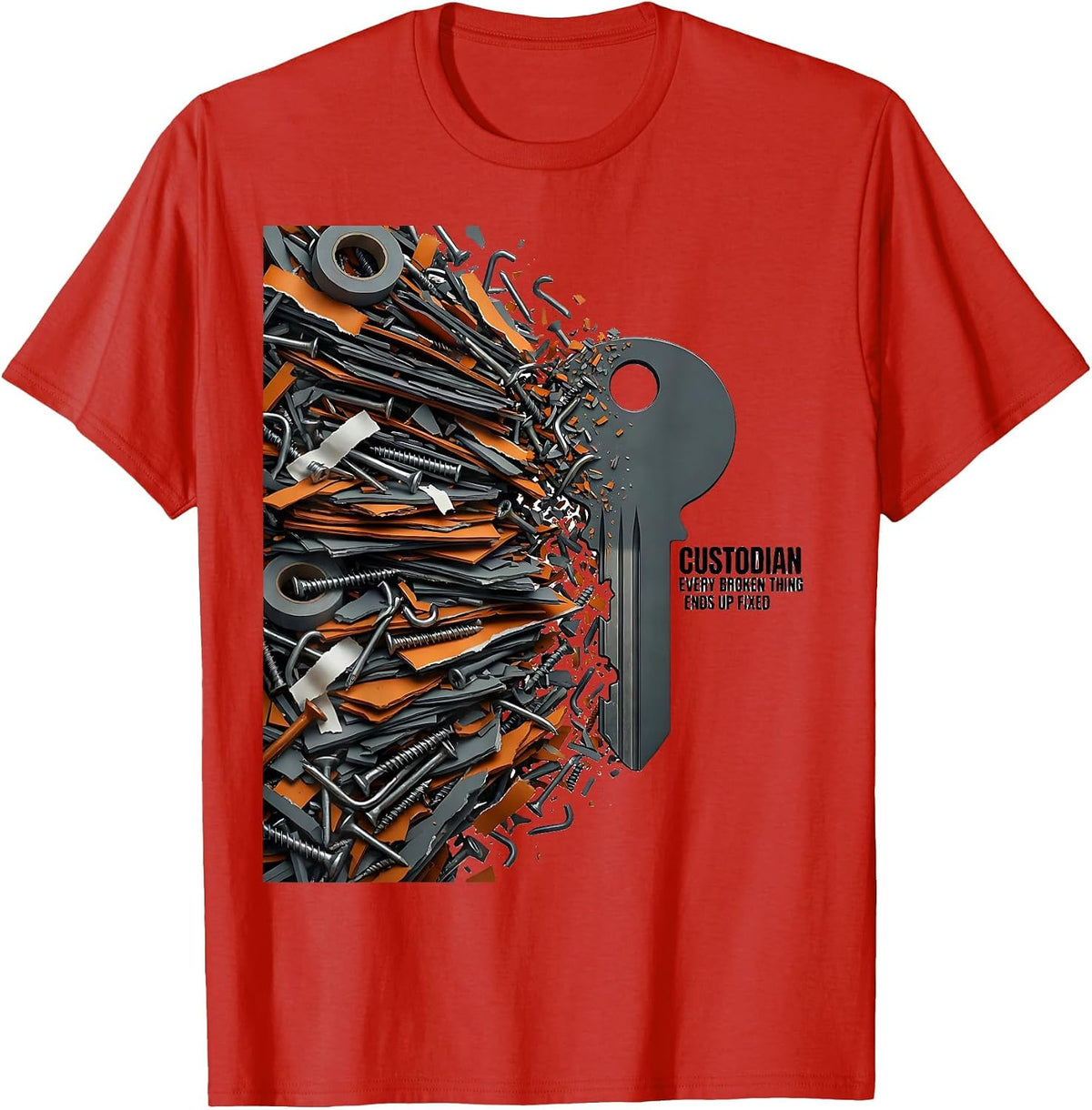 Men's CUSTODIAN EVERY BROKEN THING ENDS UP FIXED Funny Job Title T-Shirt - Red