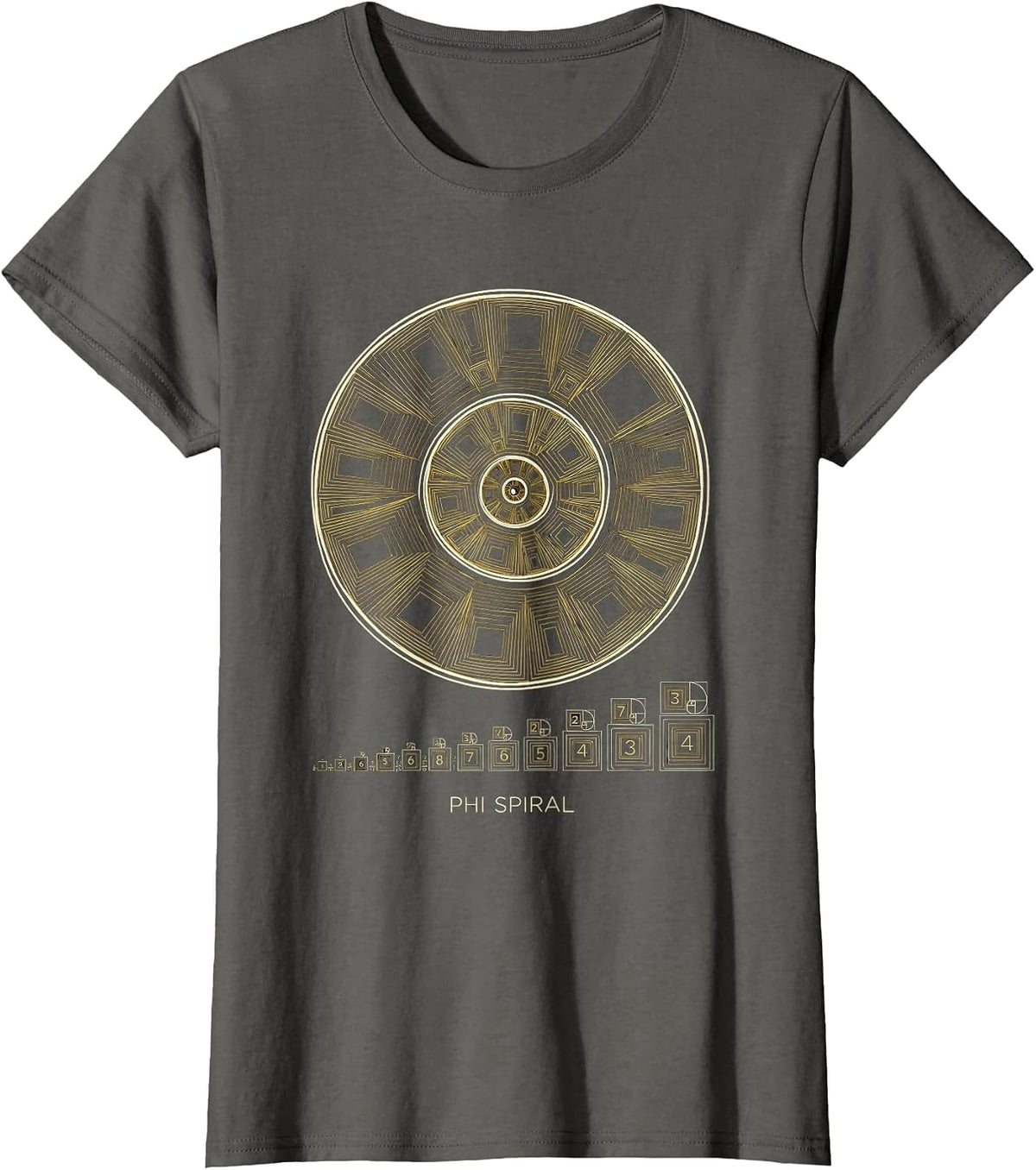 Women's Phi Spiral Geometric Math Sacred Geometry Enthusiast T-Shirt - Asphalt Grey
