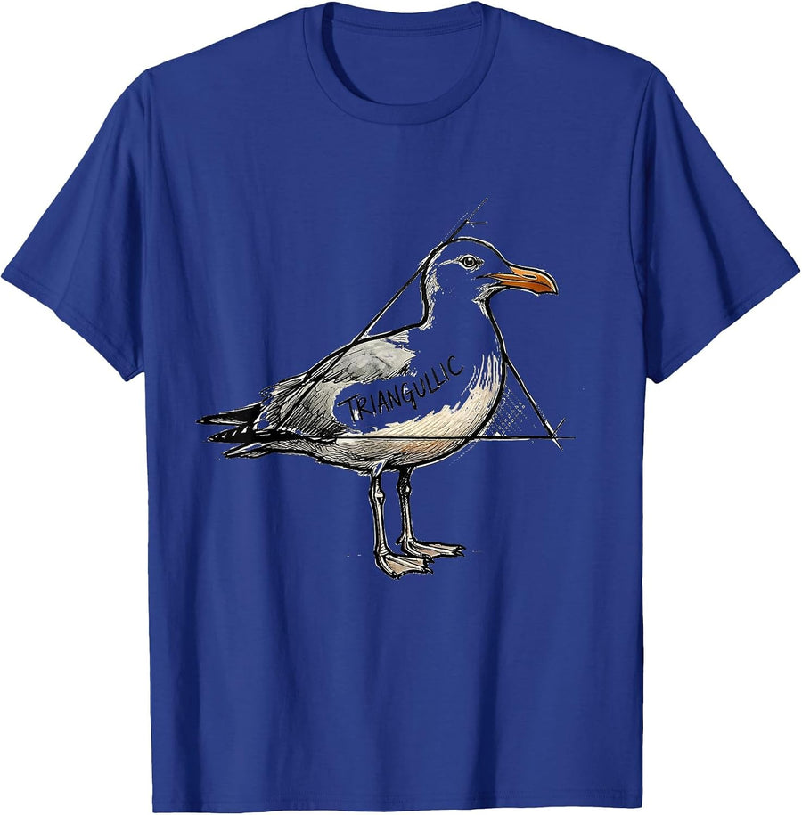 Triangullic Hand-Sketched Bird Pun Funny Math Teacher Humor T-Shirt - Royal Blue