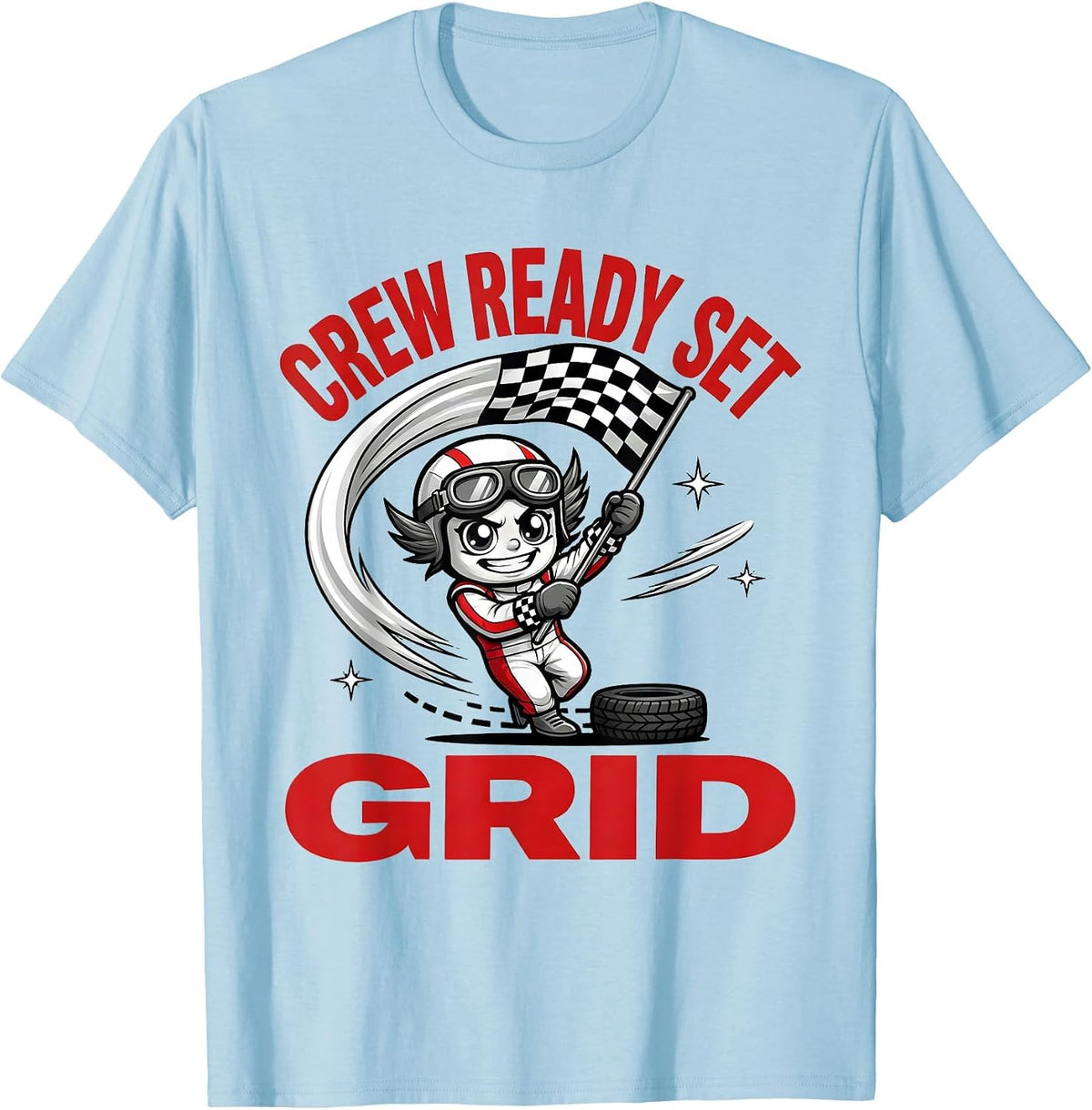 Men's CREW READY SET GRID Cartoon Drag Racer Race Day T-Shirt - Baby Blue