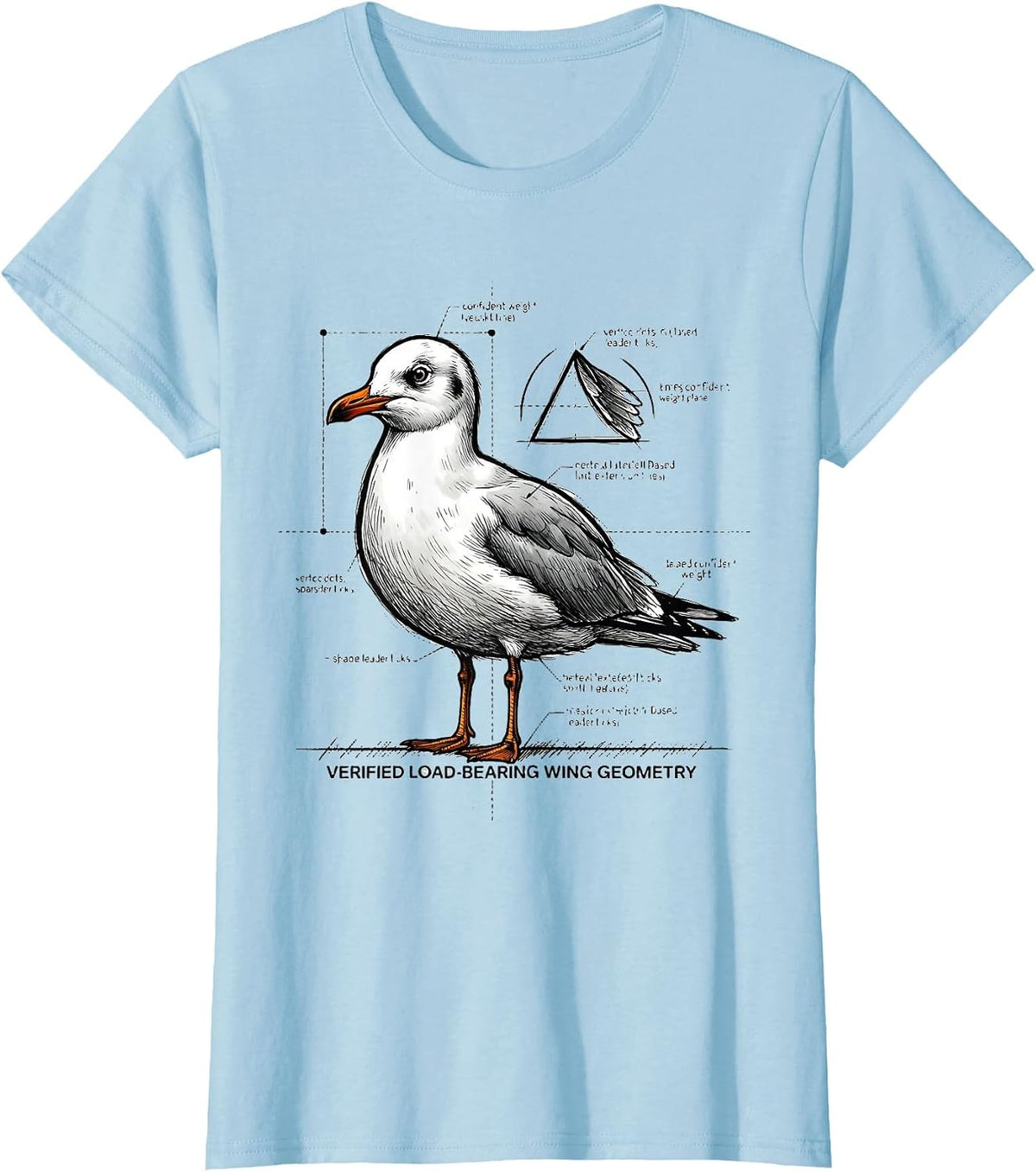 Women's Verified Load-Bearing Wing Geometry Funny Math Teacher Bird T-Shirt - Baby Blue