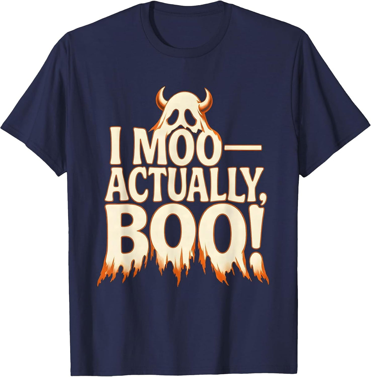 I Moo—Actually, Boo! Funny Highland Cow Ghost Halloween T-Shirt - Navy Blue