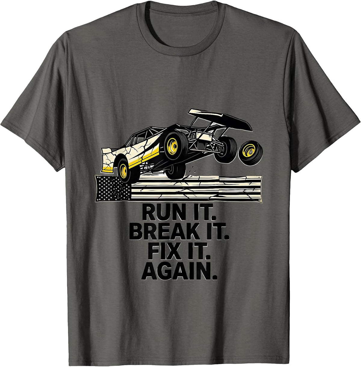 Run It. Break It. Fix It. Again. Stencil Graphic RC Racing T-Shirt - Asphalt Grey