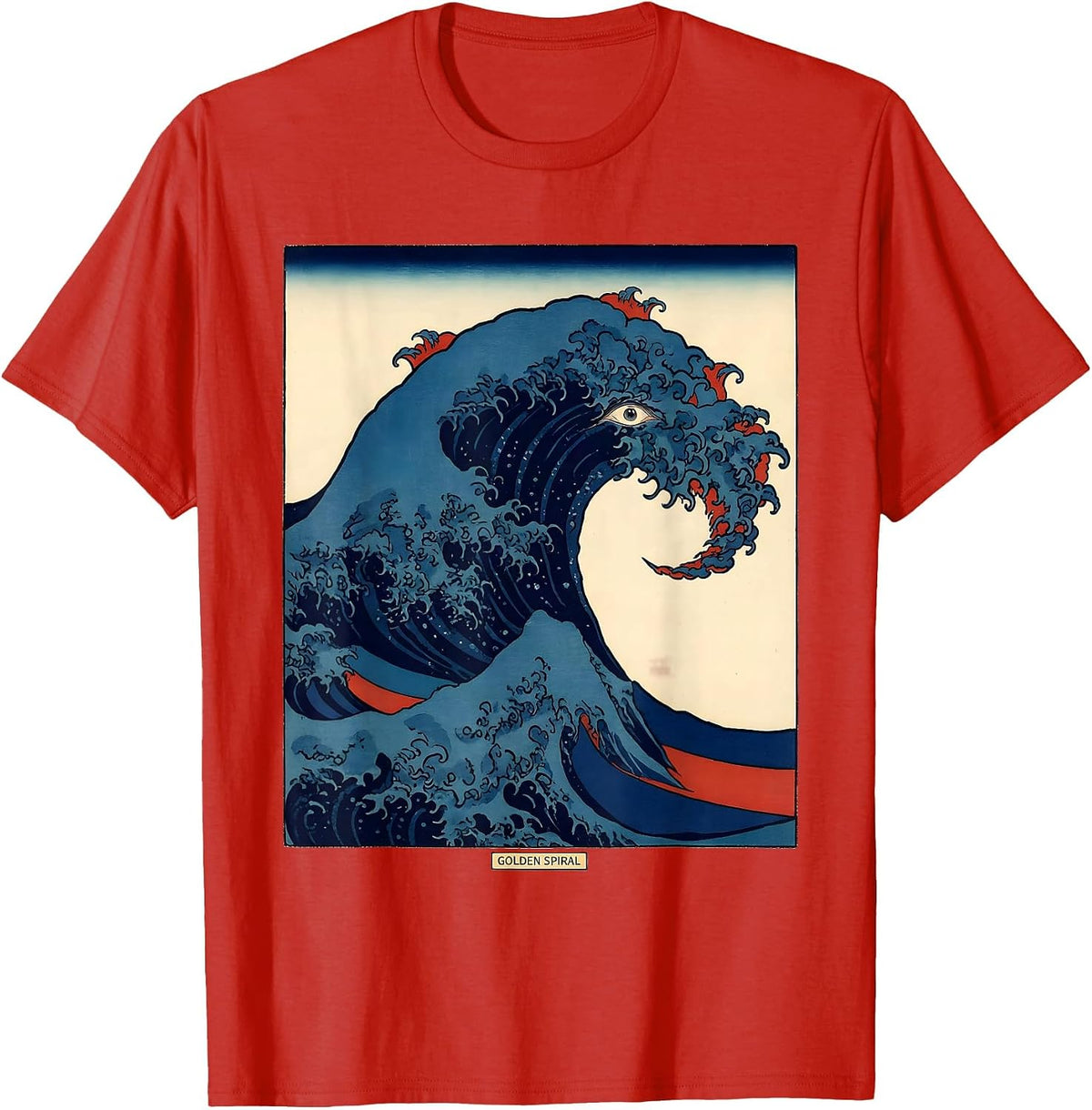 Men's Golden Spiral Ukiyo-e Math Enthusiast Sacred Geometry Design T-Shirt - Red