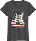 Women's Play It Proud Distressed American Flag Guitar Rock Fan T-Shirt - Dark Heather Grey