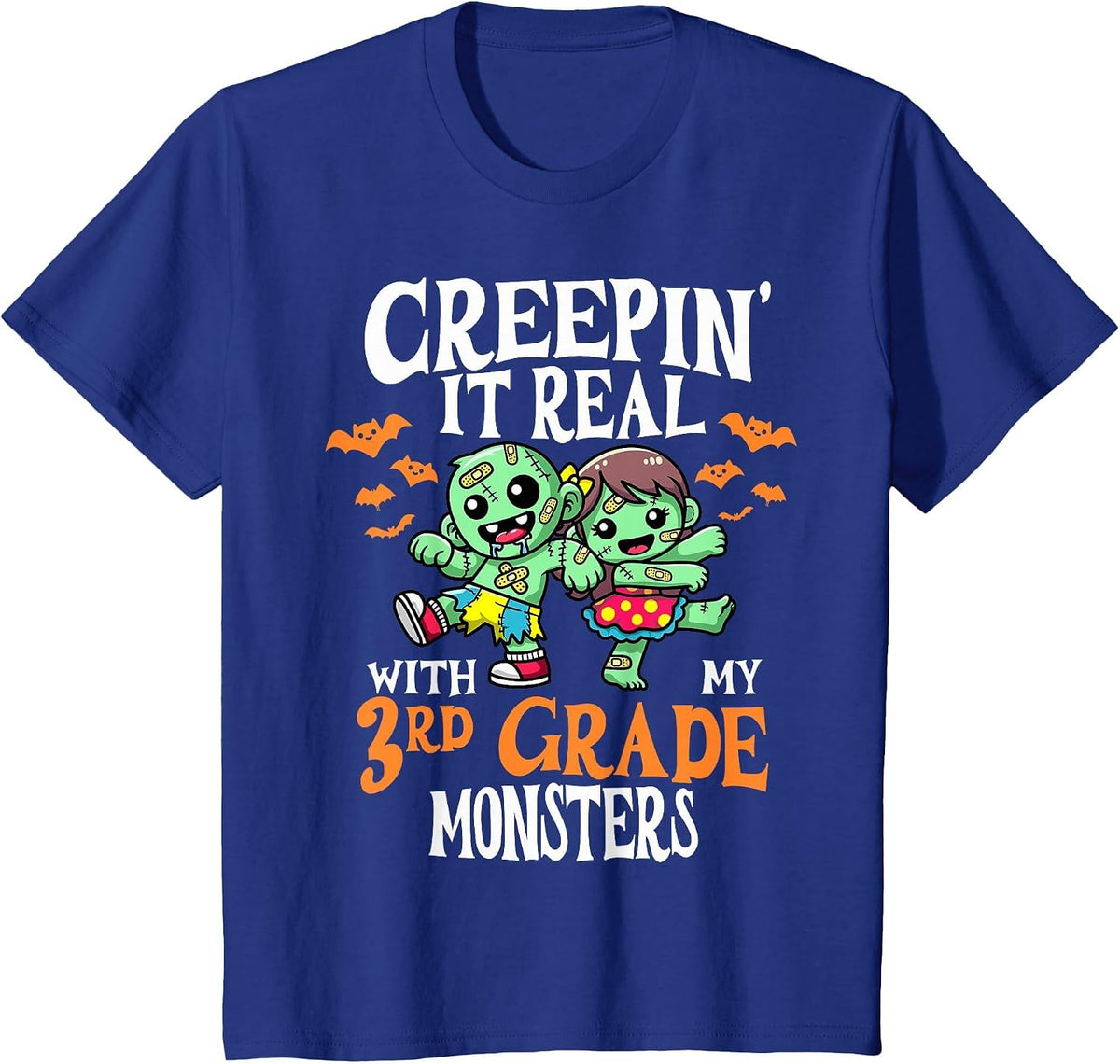 Creepin It Real Monster School 3rd Grade Teacher Halloween T-Shirt - Royal Blue
