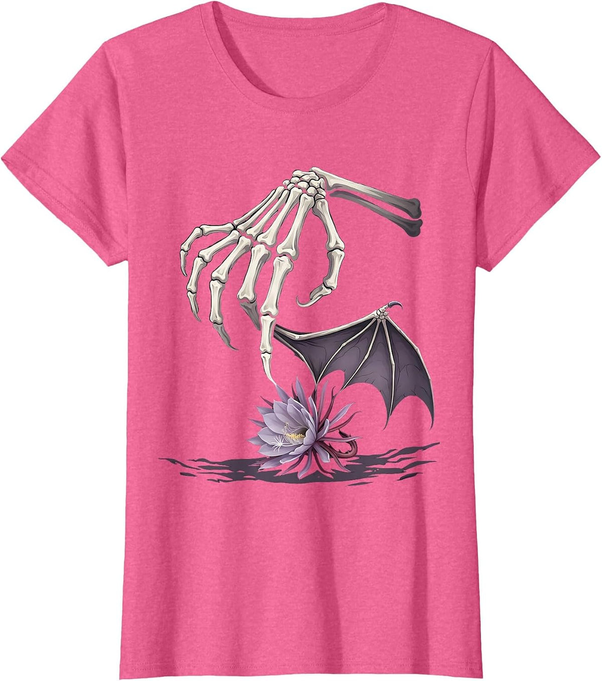Women's Skeletal Bat Hand Gothic Nature Conservation Halloween T-Shirt - Pink Heather