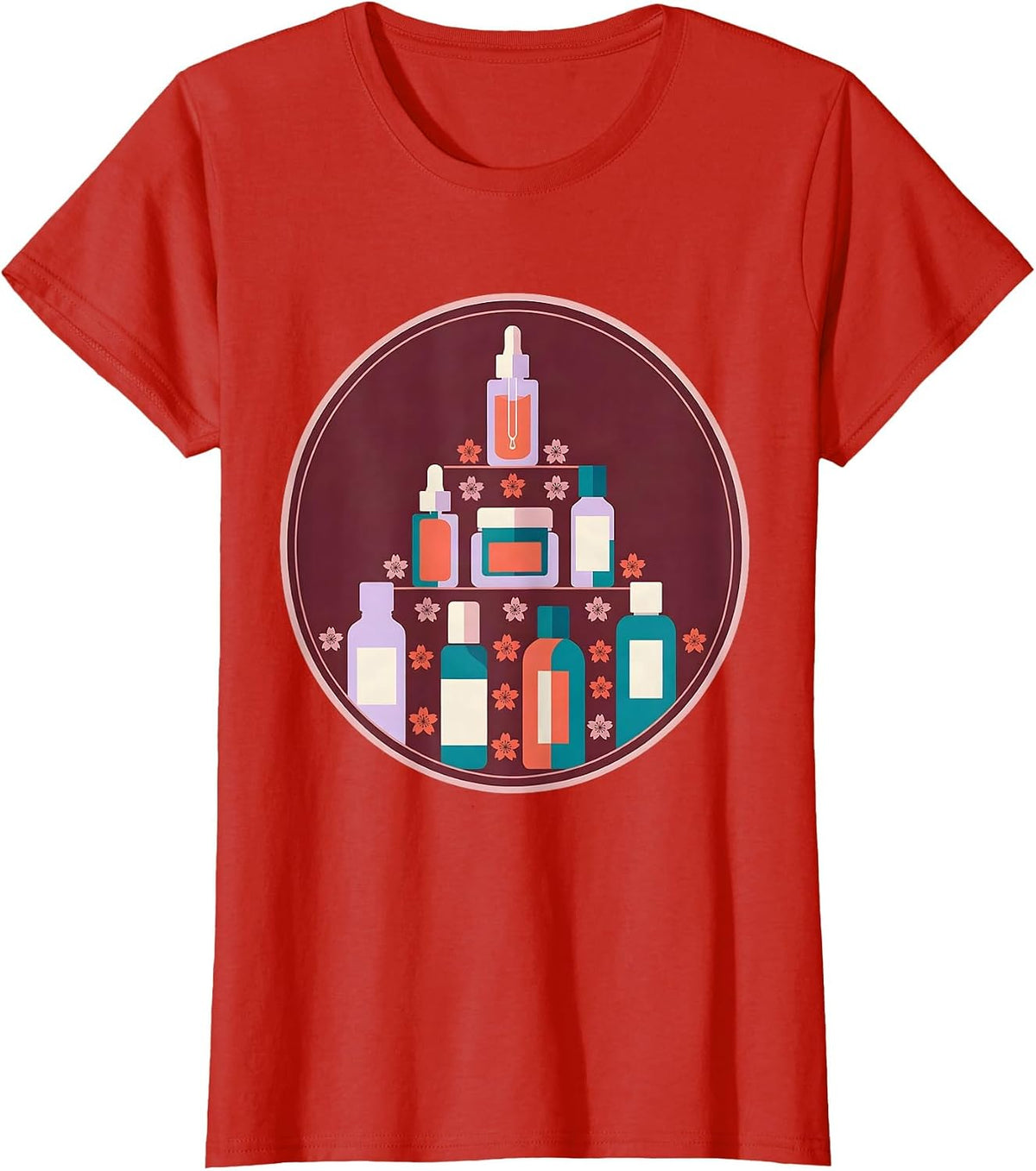 K-Beauty Skincare Pyramid Graphic Tee T-Shirt - Red