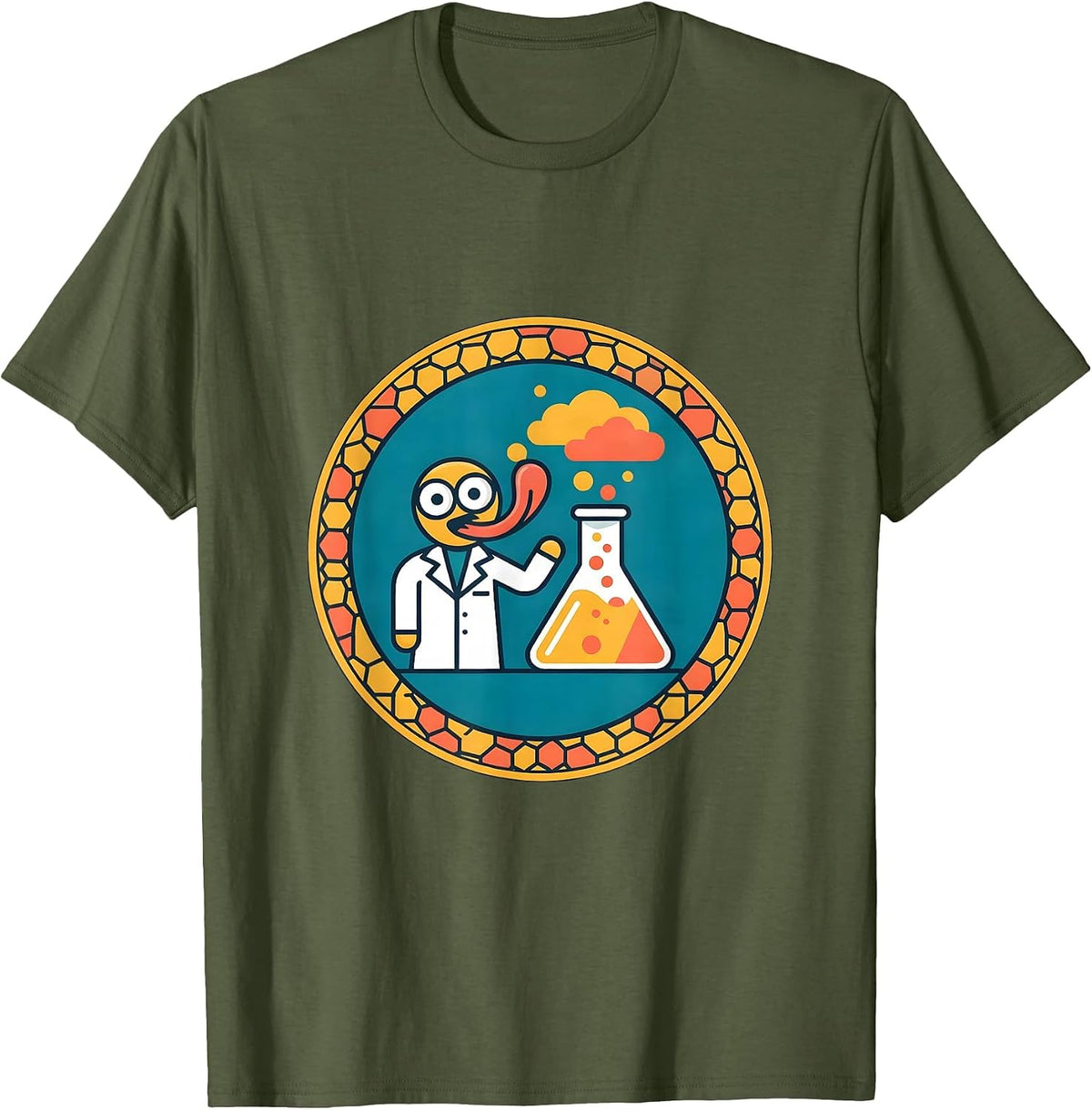 Chemist Lick Periodic Table Science Humor Graphic T-Shirt - Olive Green