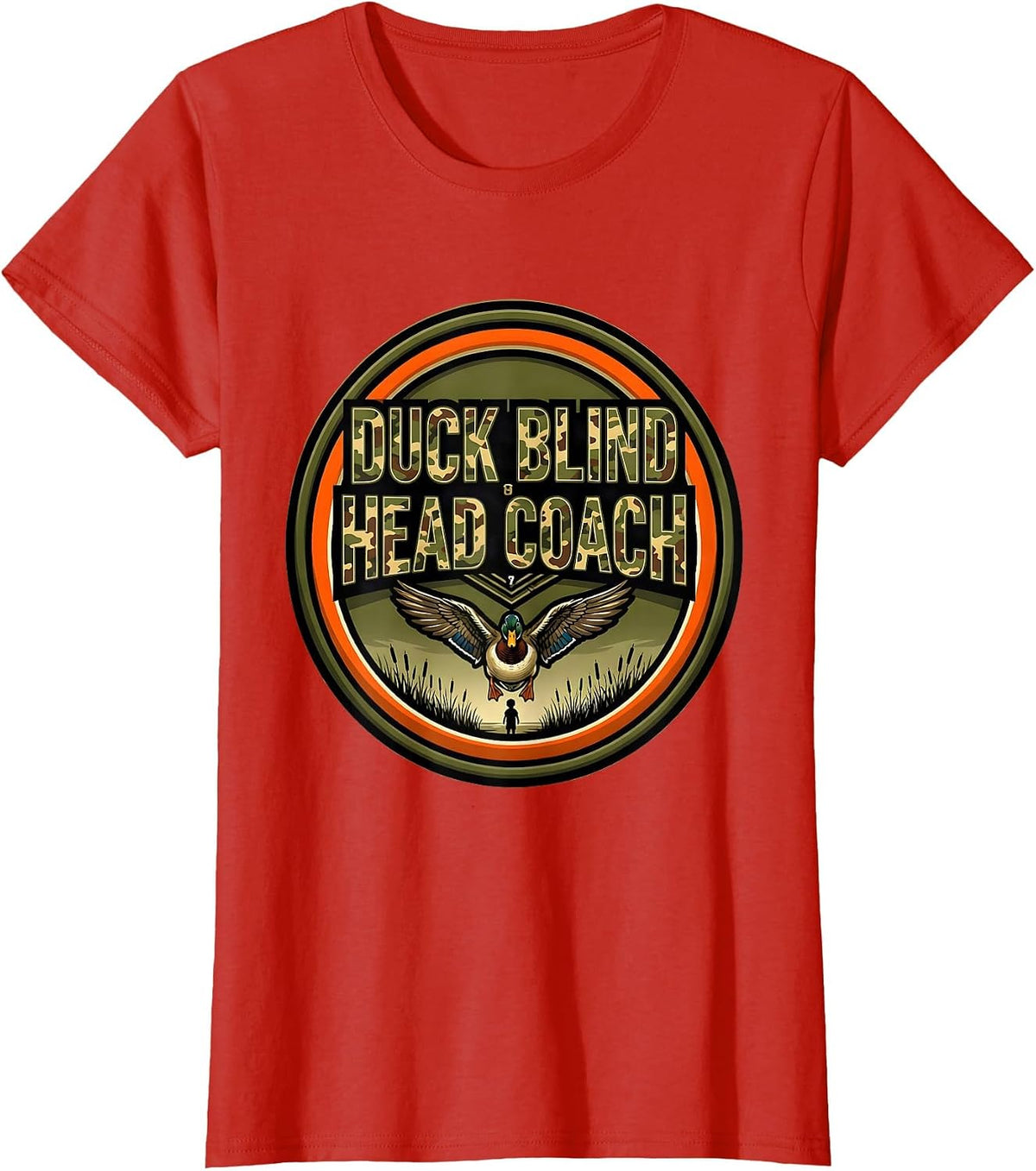 Duck Blind Head Coach Funny Duck Hunting Dad Camouflage T-Shirt - Red