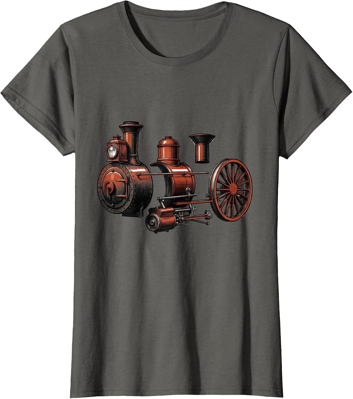 Women's Steam Locomotive Exploded View Train Enthusiast Gift T-Shirt - Asphalt Grey