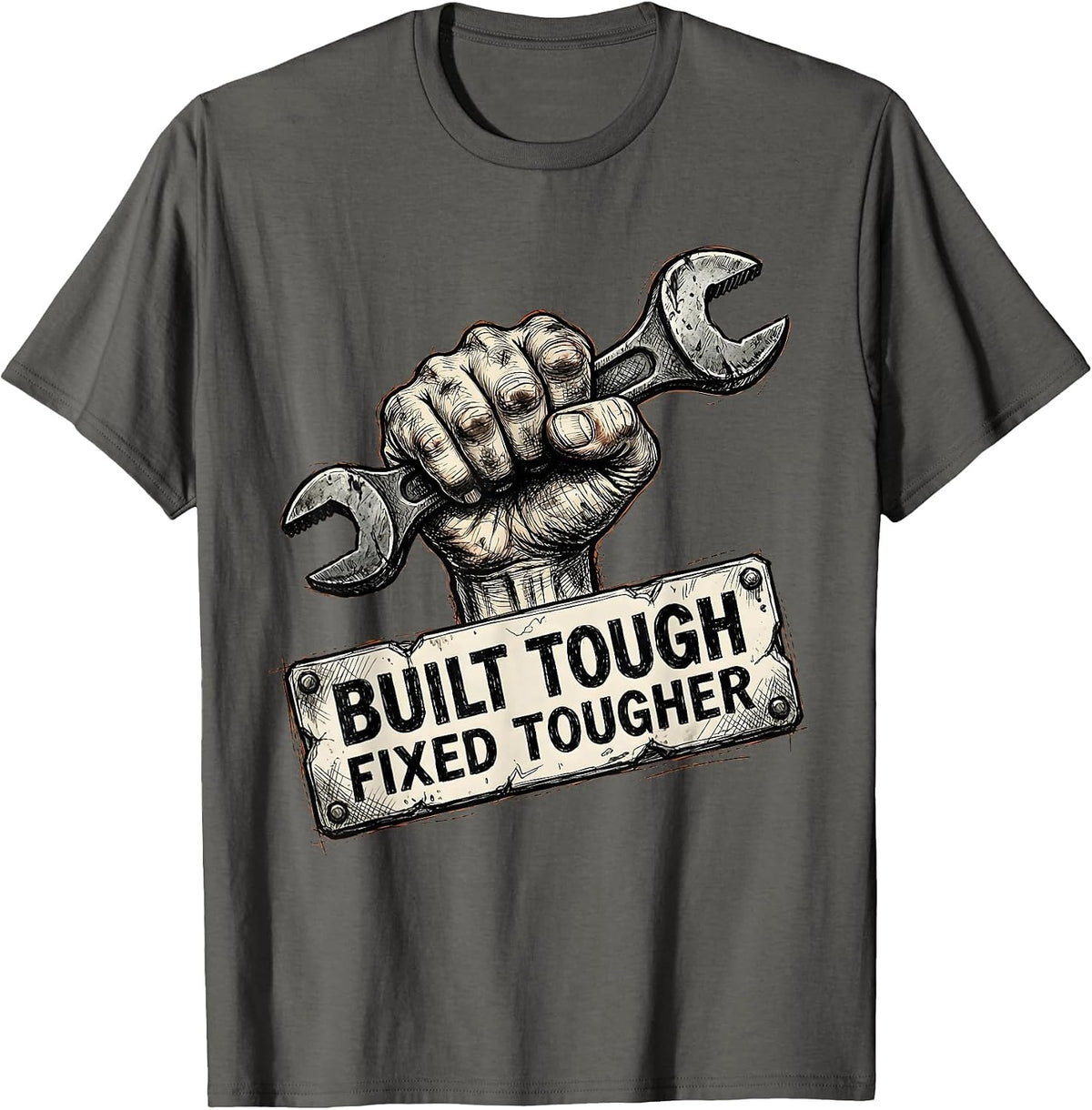 Men's Built Tough Fixed Tougher Mechanic Design T-Shirt - Asphalt Grey