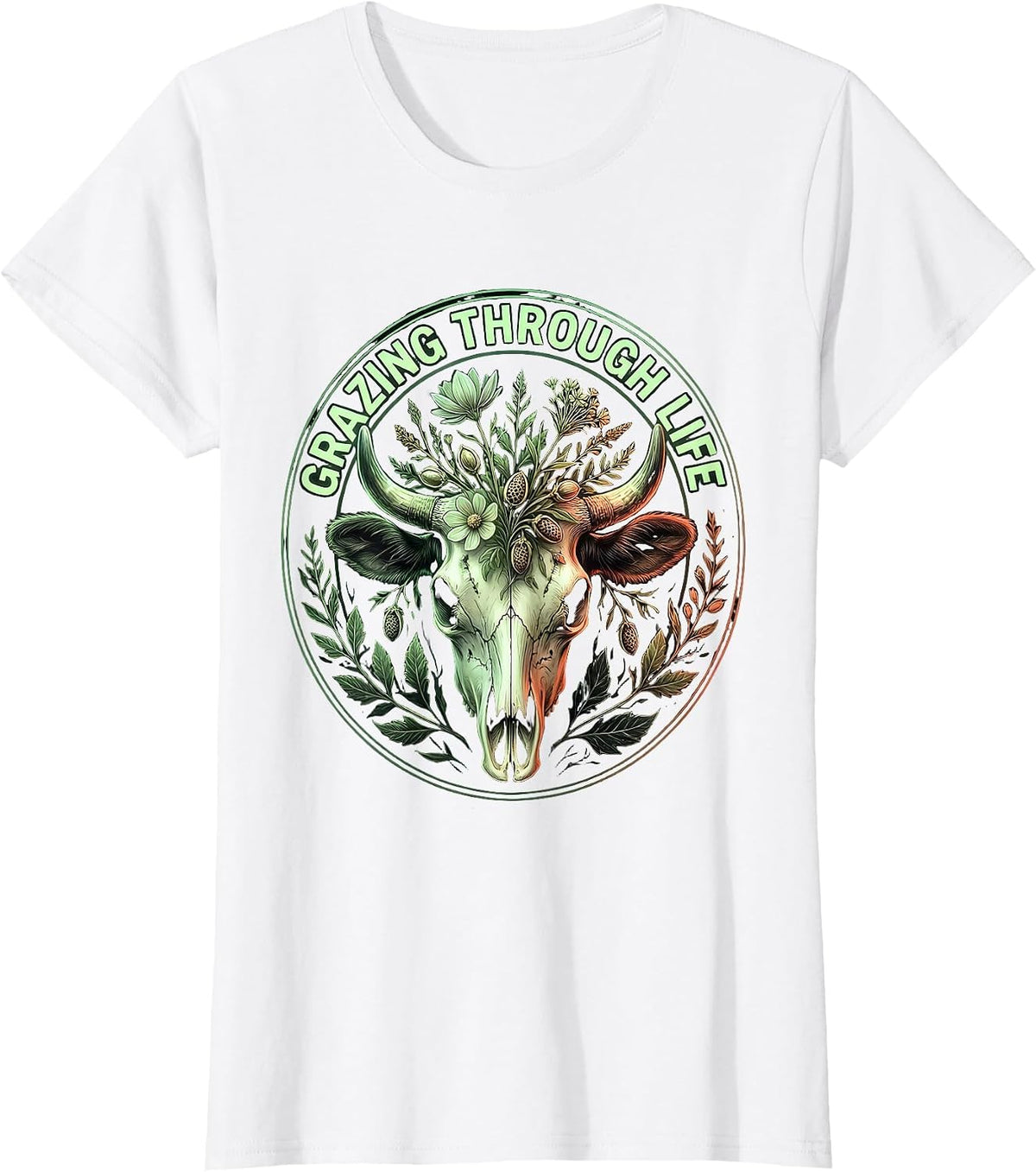 Grazing Through Life Cow Lover Design T-Shirt - White