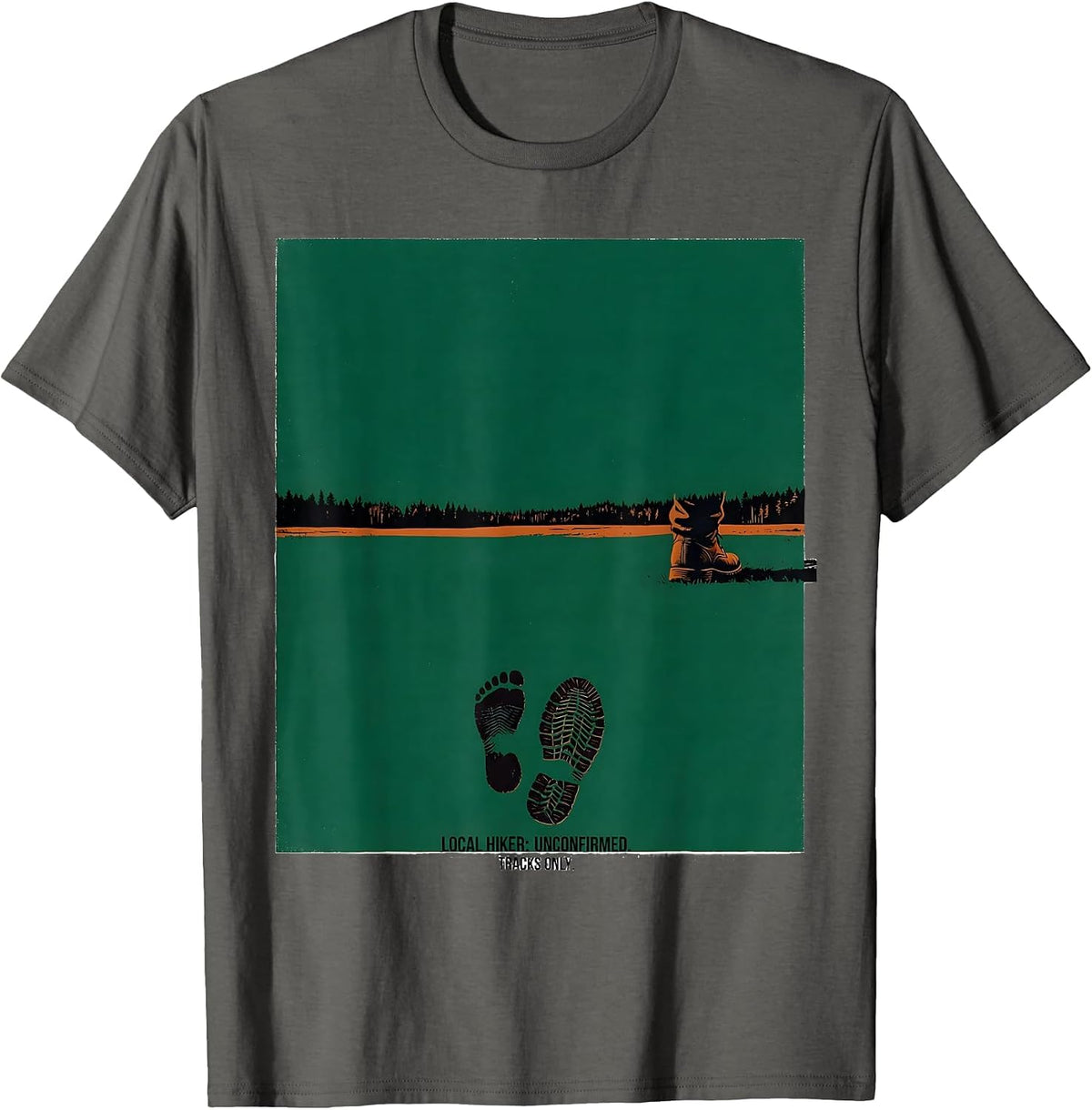Local Hiker Unconfirmed Tracks Only Funny Cryptid Hiking T-Shirt - Asphalt Grey