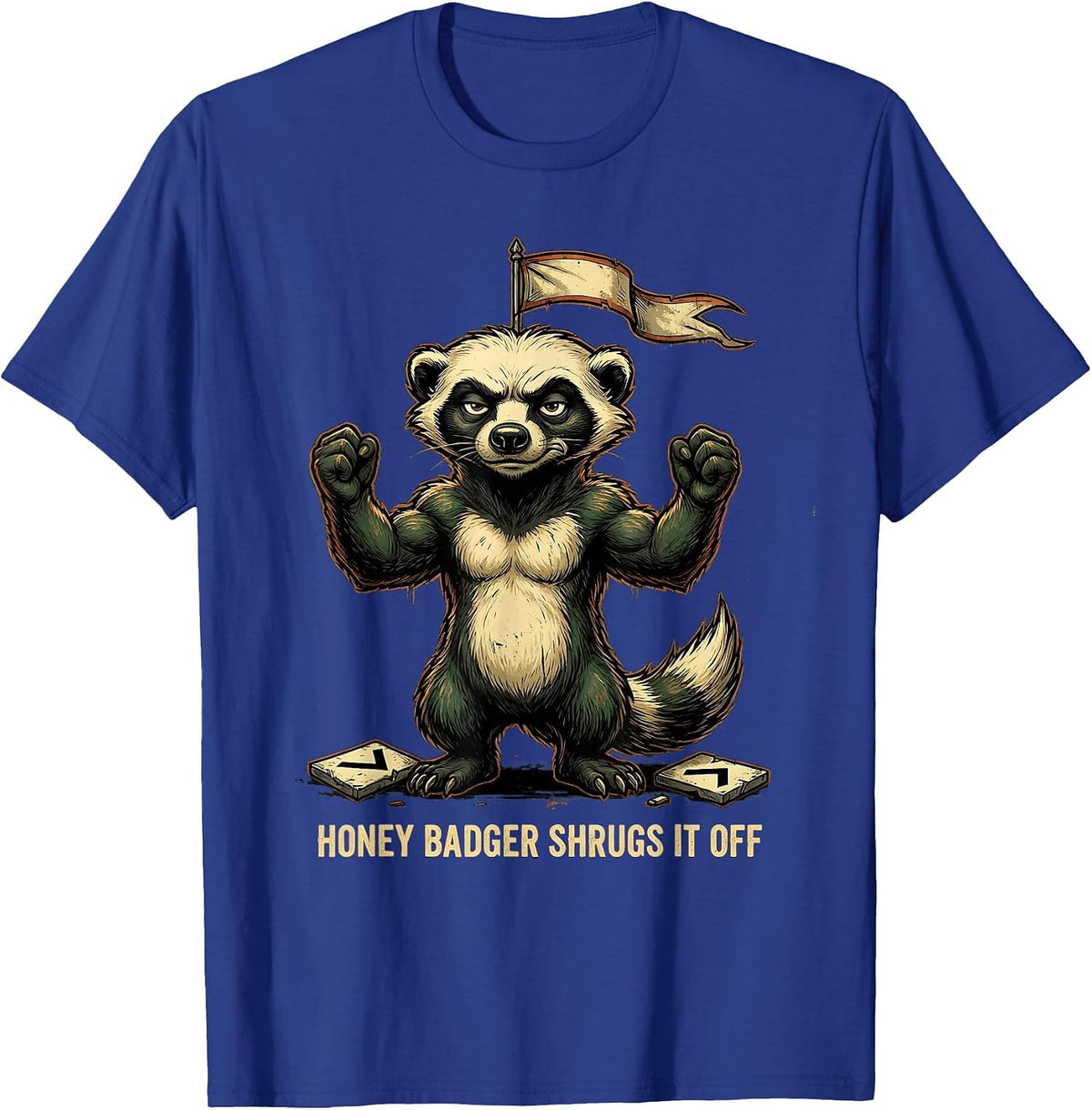 Honey Badger Shrugs It Off Vintage Funny Animal Humor T-Shirt - Royal Blue