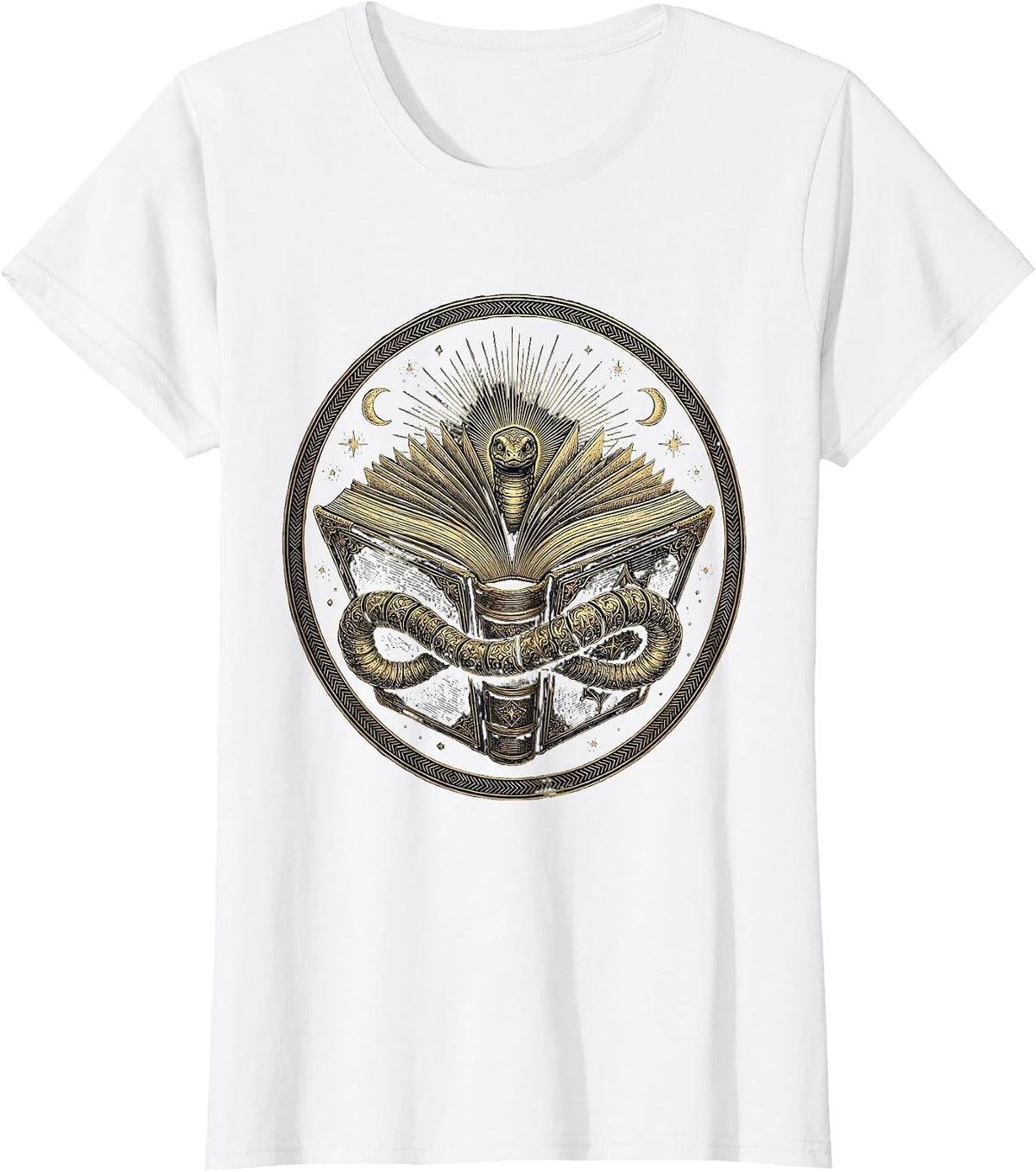 Bookworm Tunneling Through a Novel Graphic T-Shirt - White