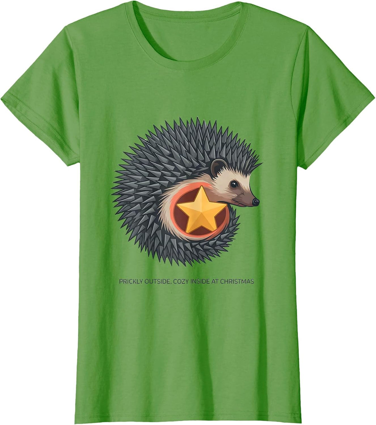Women's Prickly Outside, Cozy Inside At Christmas Cute Hedgehog T-Shirt - Grass Green