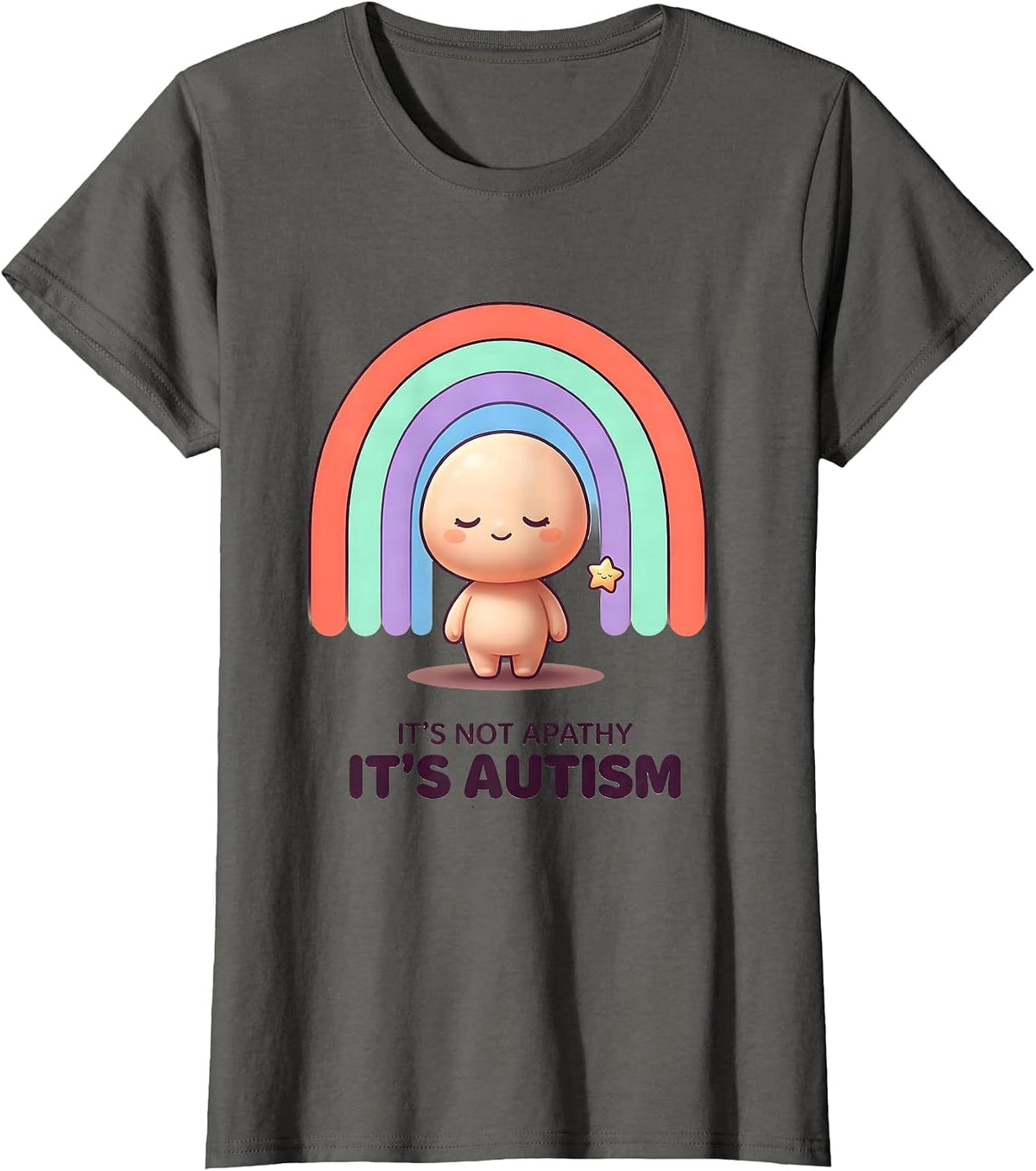 Women's It's Not Apathy It's Autism Cute Kawaii Neurodiversity T-Shirt - Asphalt Grey