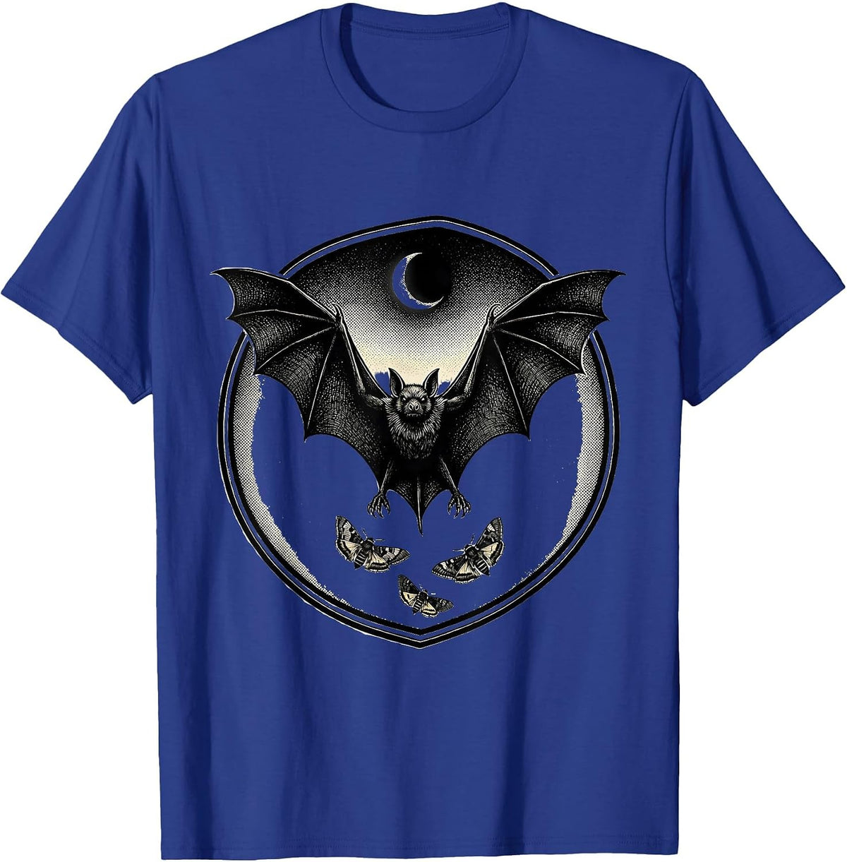 Circular Bat Shield Blackwork Dotwork Gothic Bat Lover T-Shirt - Royal Blue
