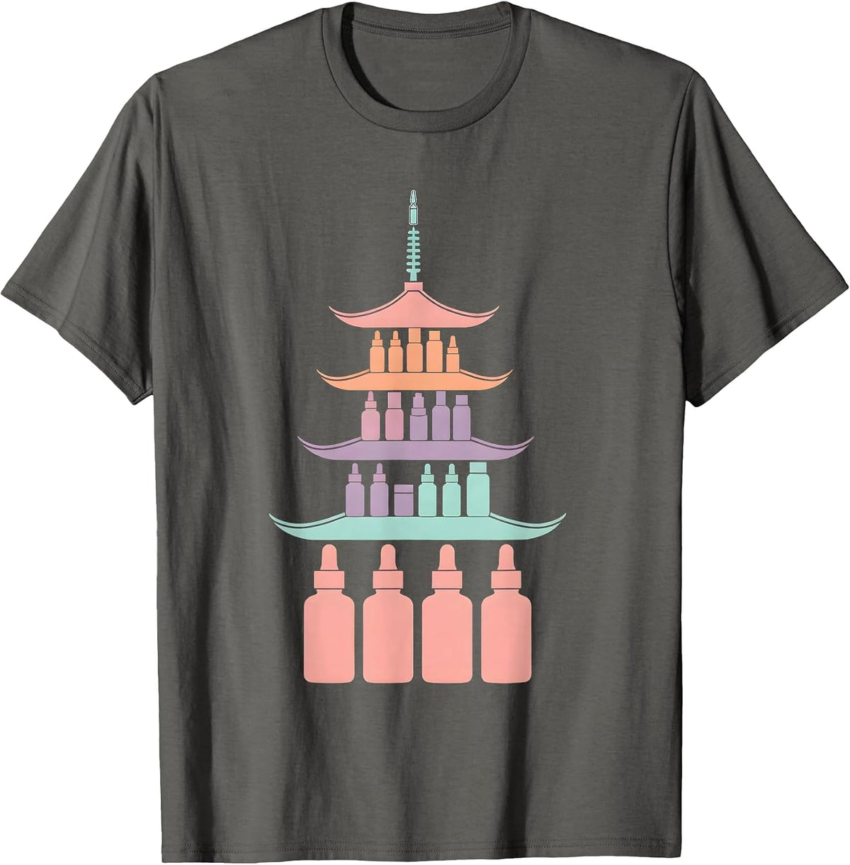 Men's K-Beauty Glass Skin Pagoda Skincare Illustration T-Shirt - Asphalt Grey