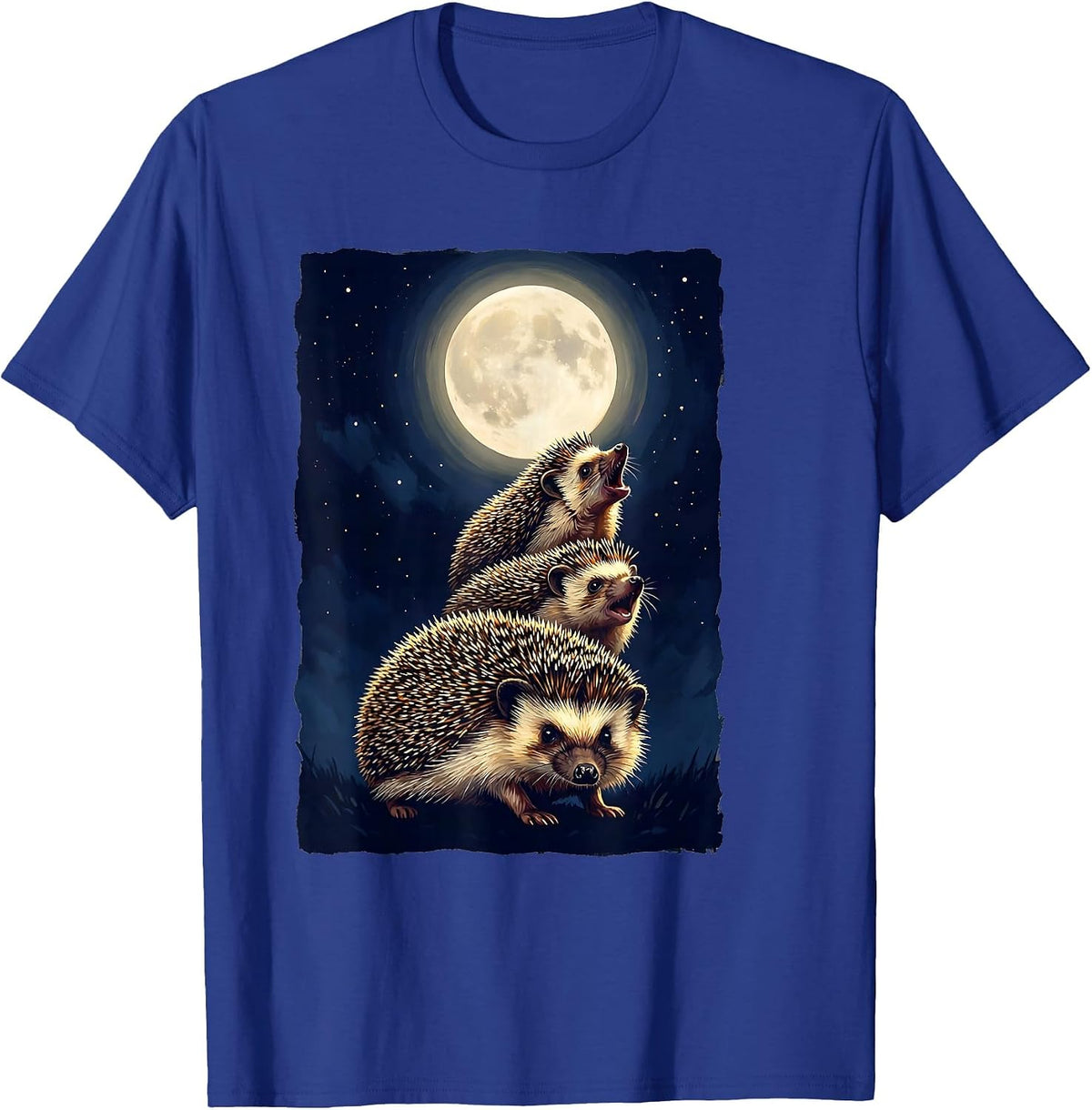 Three Hedgehogs Howling At Moon Funny Animal Meme Parody T-Shirt - Royal Blue