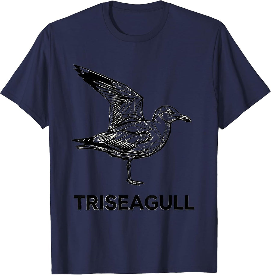 Triseagull Triangle Seagull Bird Pun Funny Math Teacher T-Shirt - Navy Blue