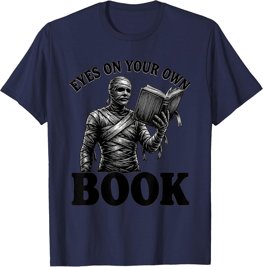 Eyes On Your Own Book Funny Music Teacher Halloween Costume T-Shirt - Navy Blue