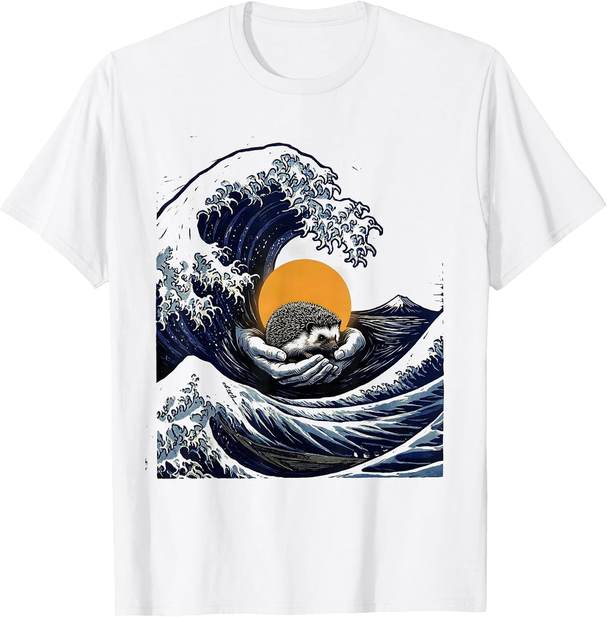 Men's Wave Hedgehog Japanese Art Animal Humor T-Shirt - White