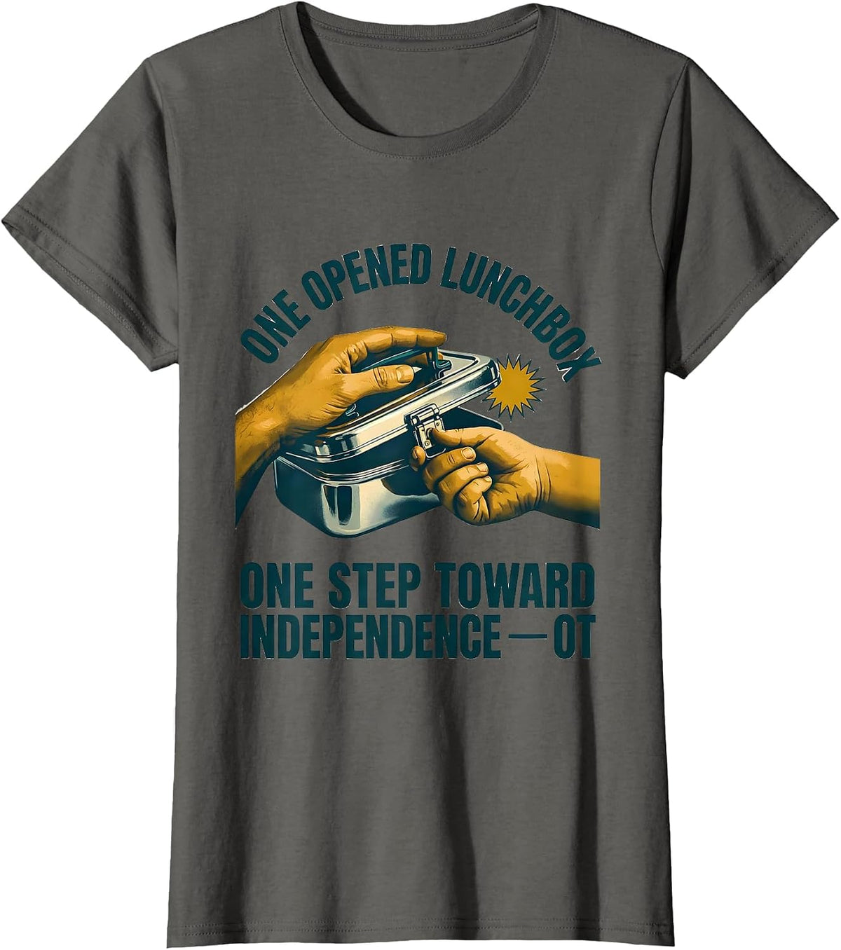 Women's One Opened Lunchbox, One Step Toward Independence — OT T-Shirt - Asphalt Grey