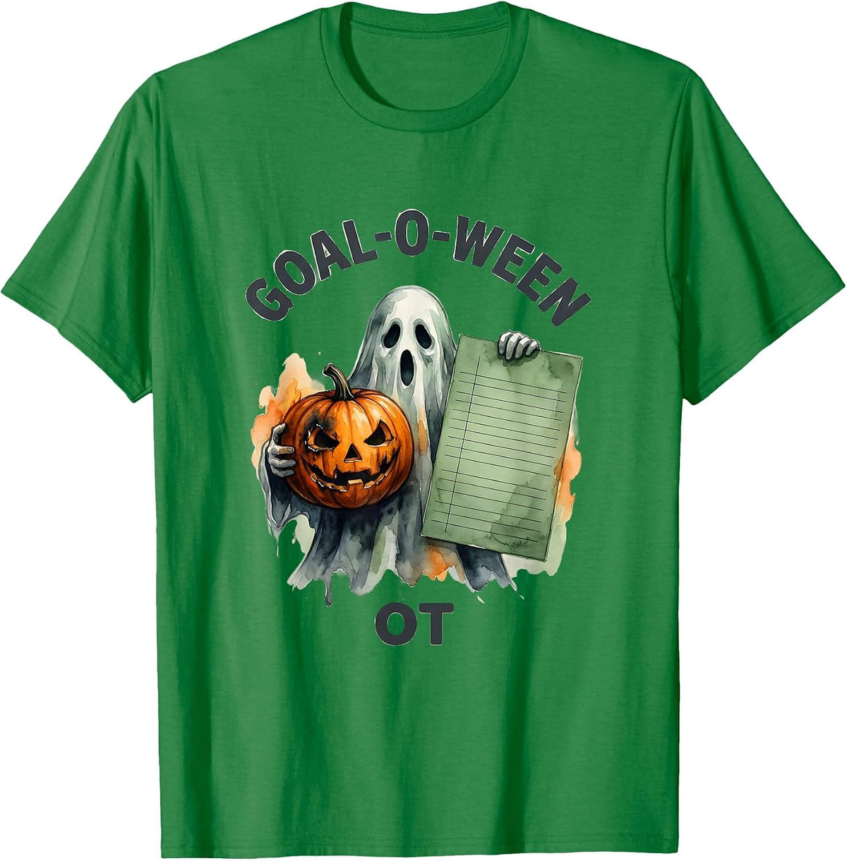 Men's Goal-O-Ween OT Watercolor Ghost Occupational Therapy T-Shirt - Kelly Green