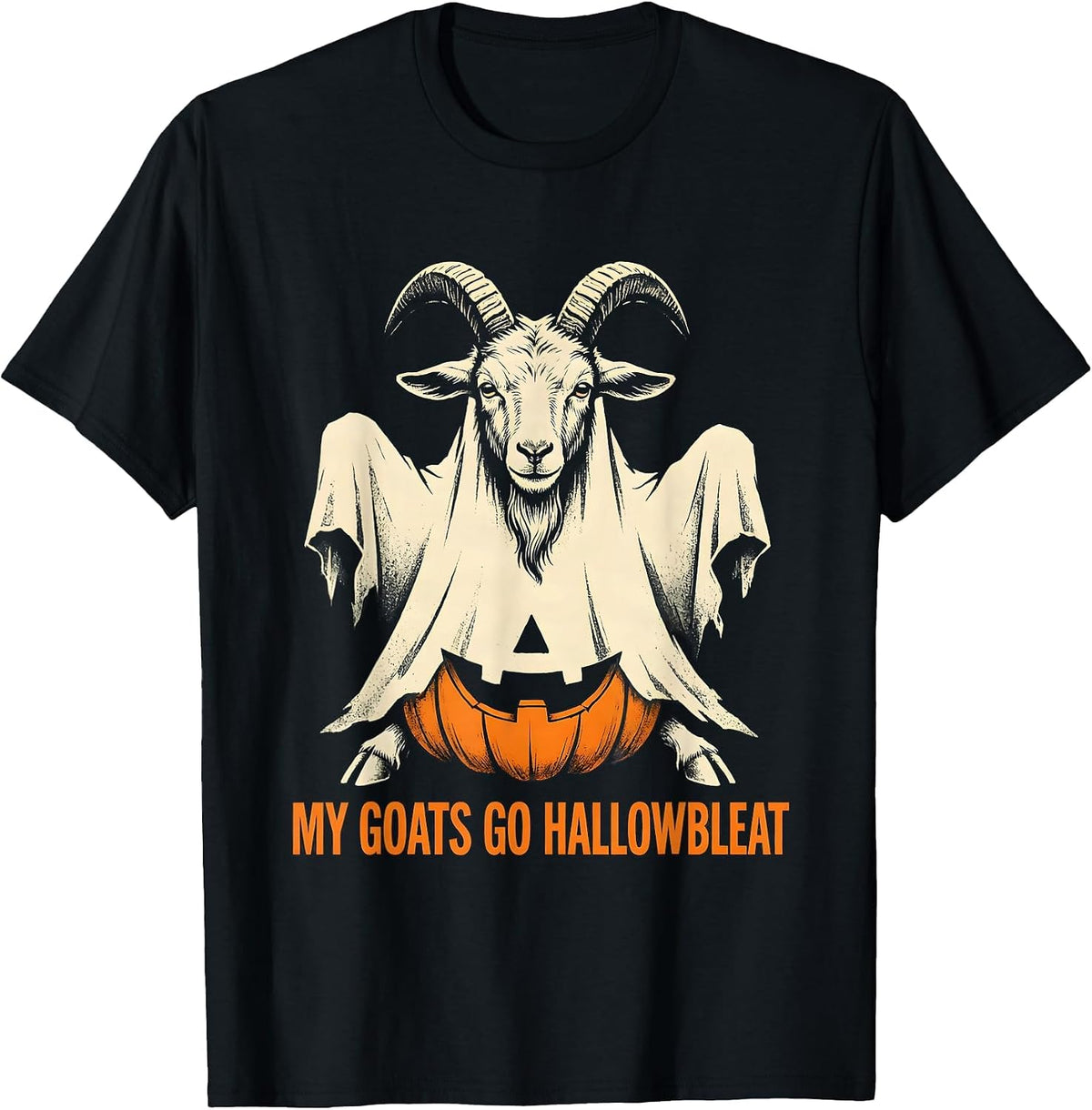 Men's My Goats Go Hallowbleat Funny Goat Ghost Halloween Farmer T-Shirt - Black