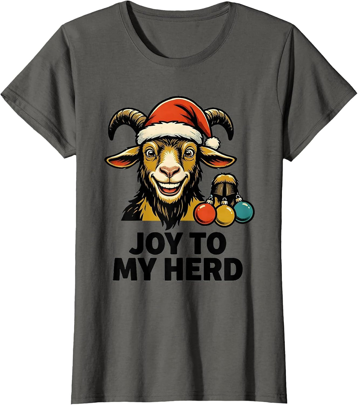 Women's Joy to My Herd Retro Advertising Goat Lover Christmas Lights T-Shirt - Asphalt Grey