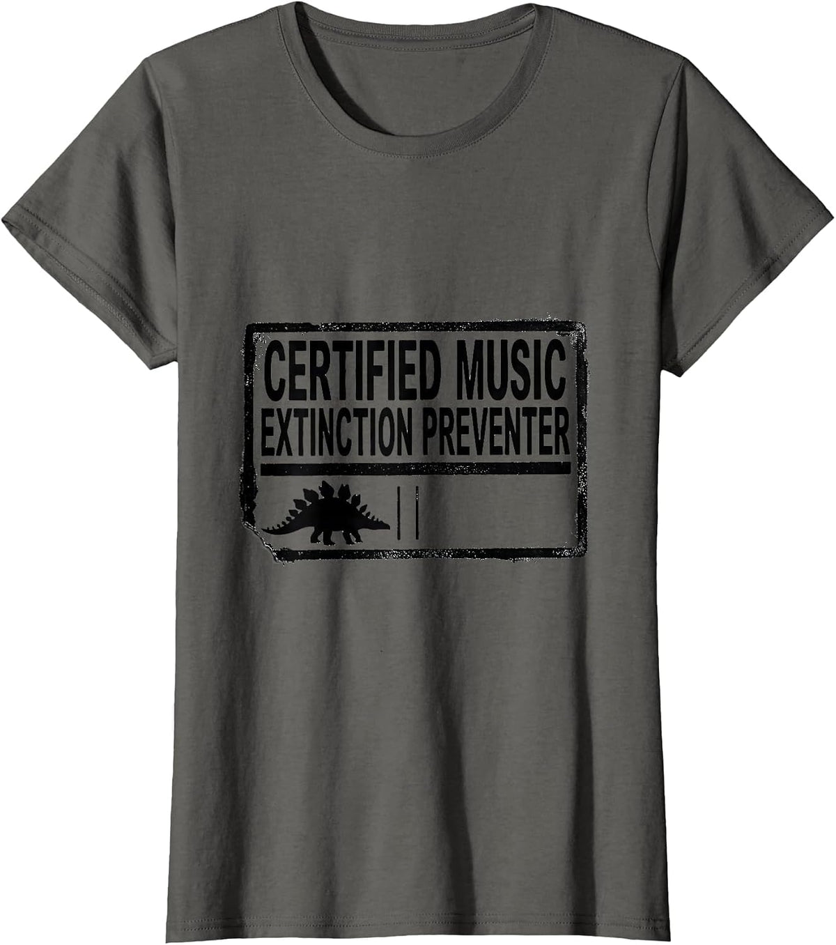 Women's Certified Music Extinction Preventer Rubber Stamp Teacher T-Shirt - Asphalt Grey
