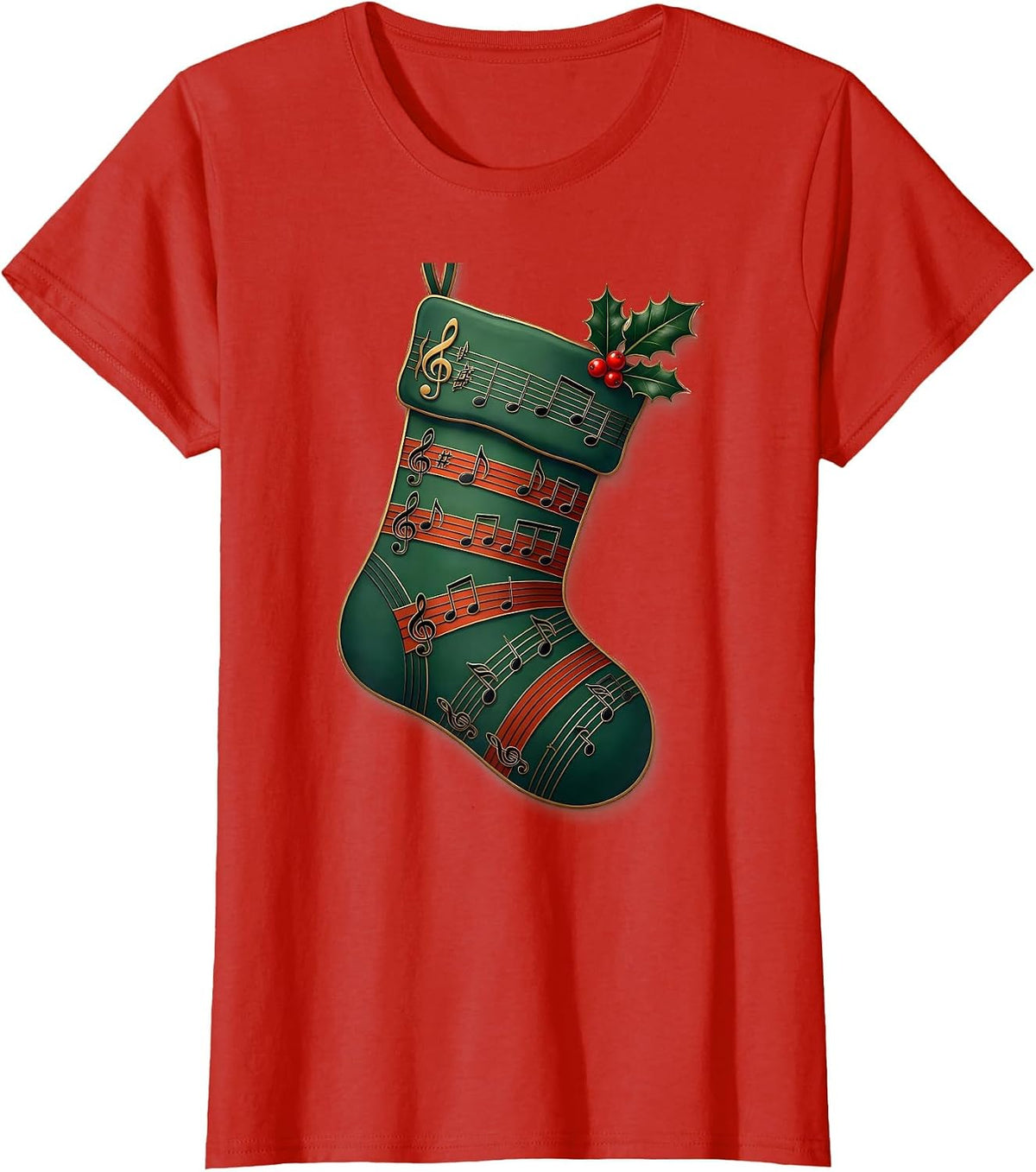 Christmas Stocking Musical Note Music Teacher Gift T-Shirt - Red