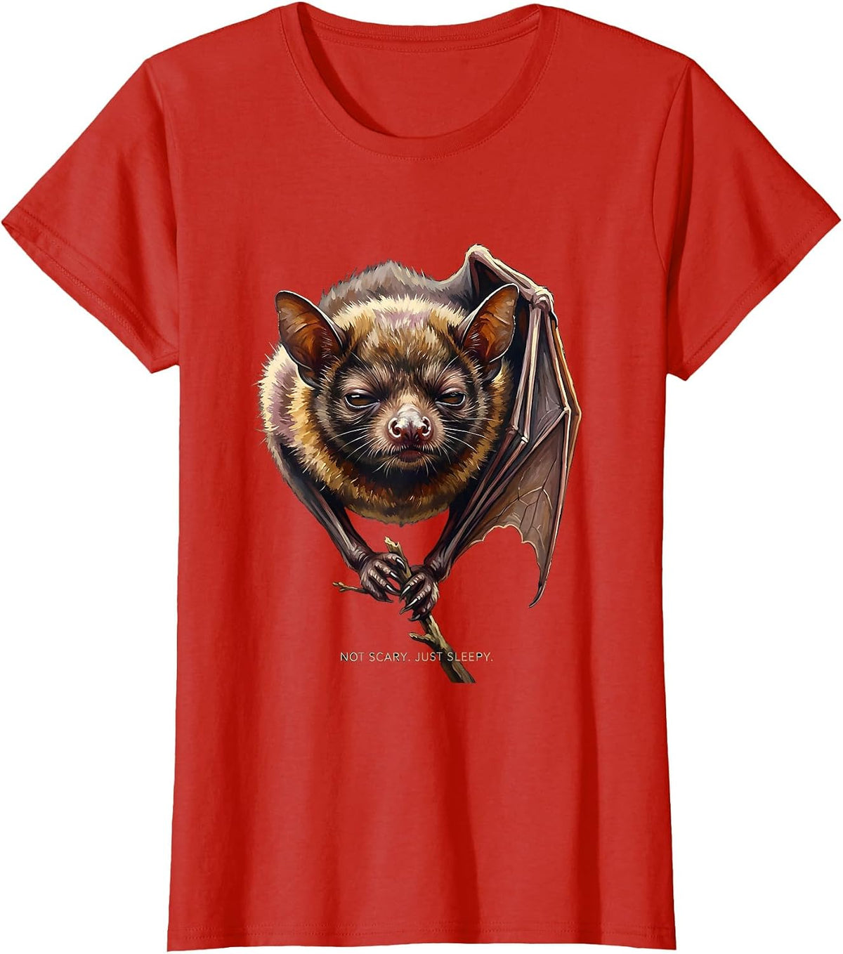 Women's Not Scary Just Sleepy Vintage Bat Lover Halloween Nature T-Shirt - Red