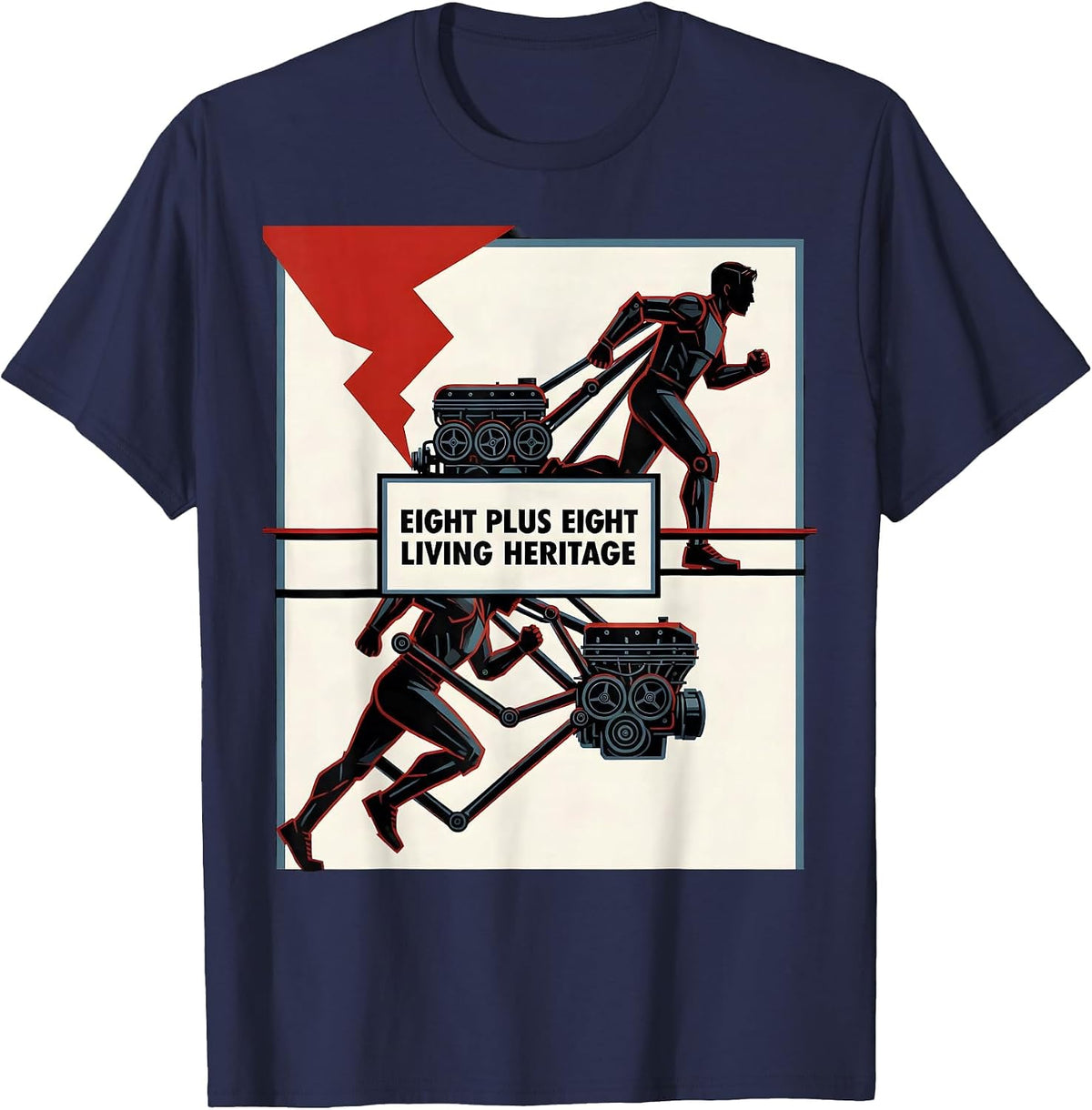 Men's Eight Plus Eight Living Heritage Constructivist Steam Train T-Shirt - Navy Blue