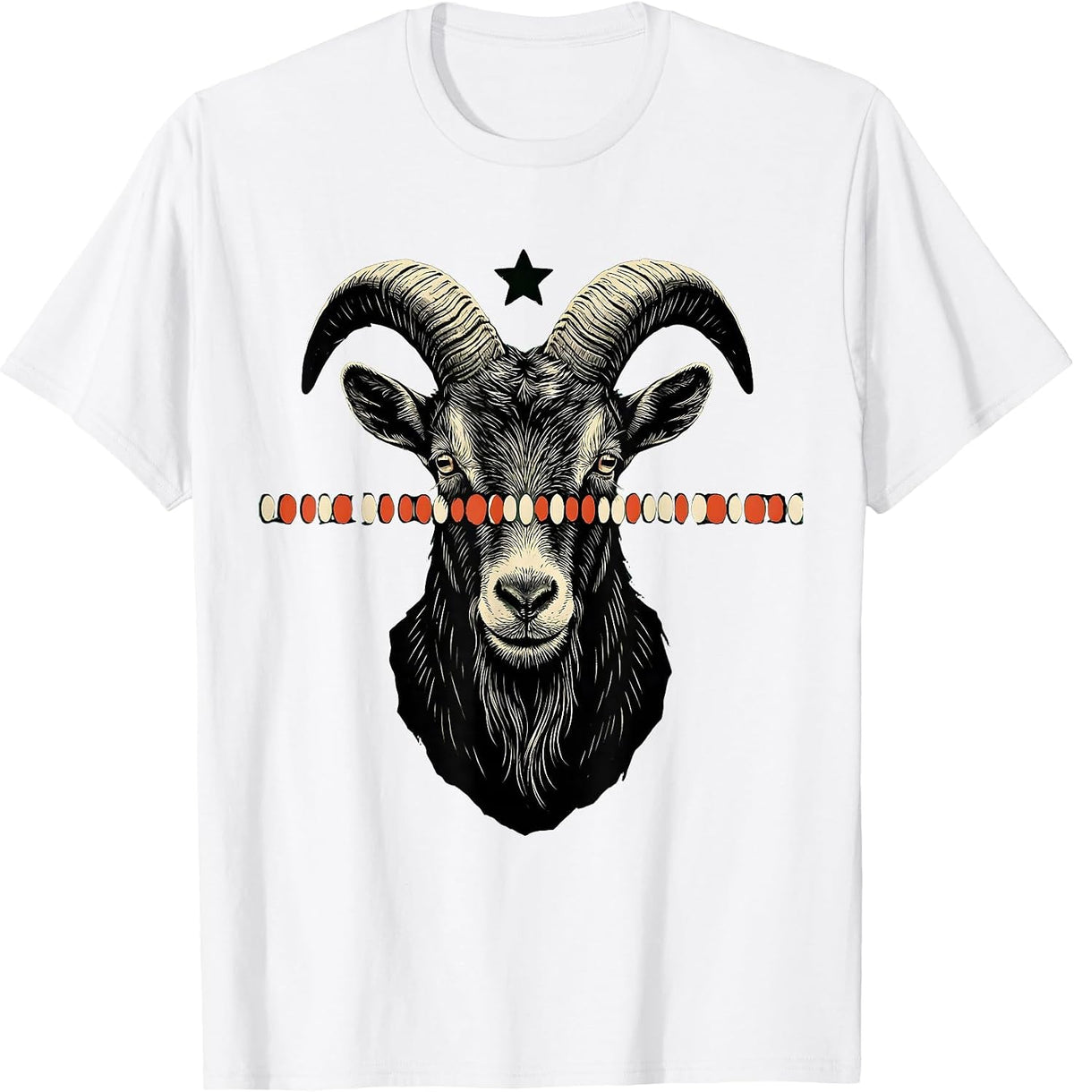Men's Compact Goat Linocut Funny Animal Lover Holiday T-Shirt - White