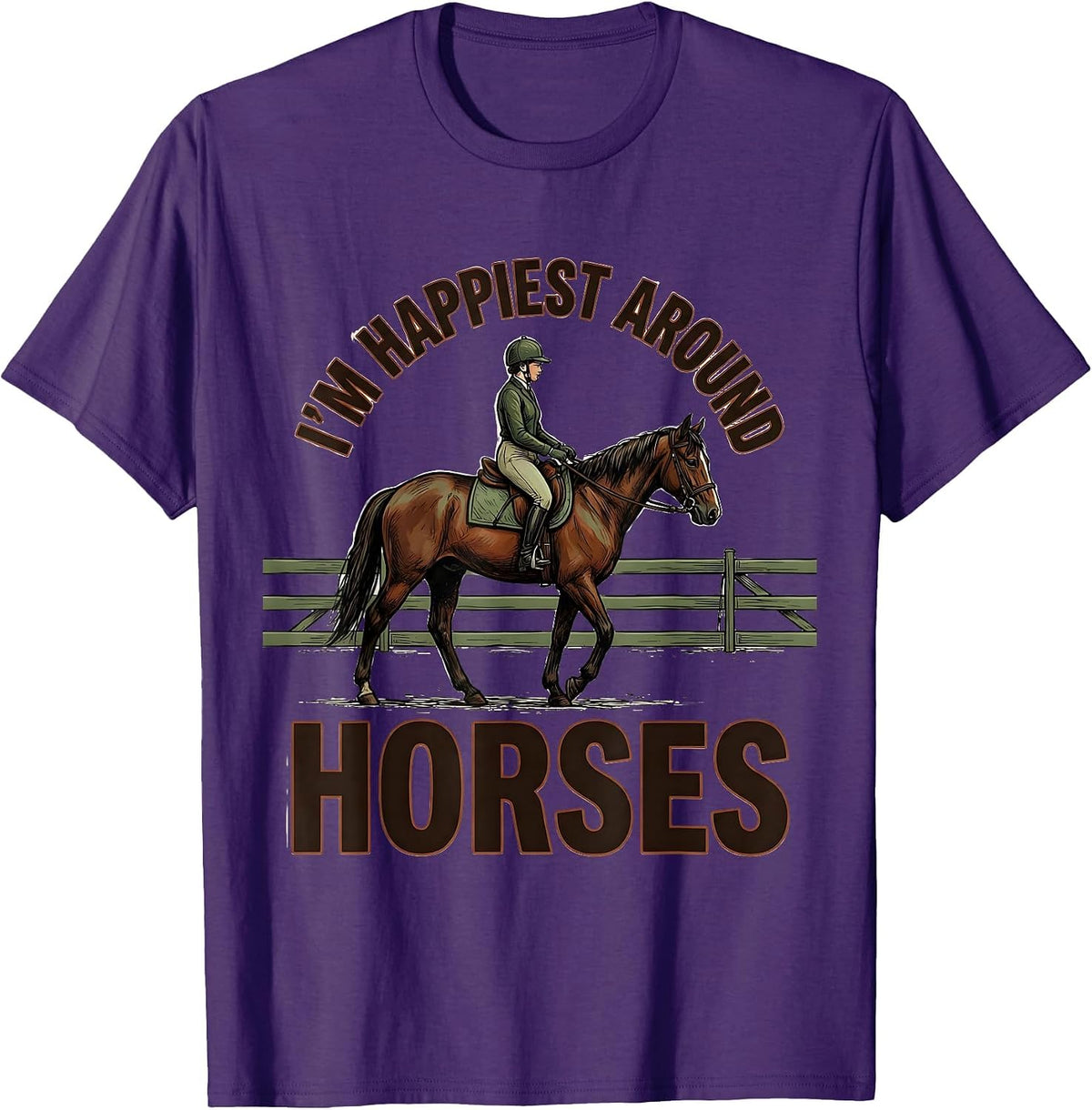 Men's I’m Happiest Around Horses Funny Horse Lover Equestrian T-Shirt - Purple
