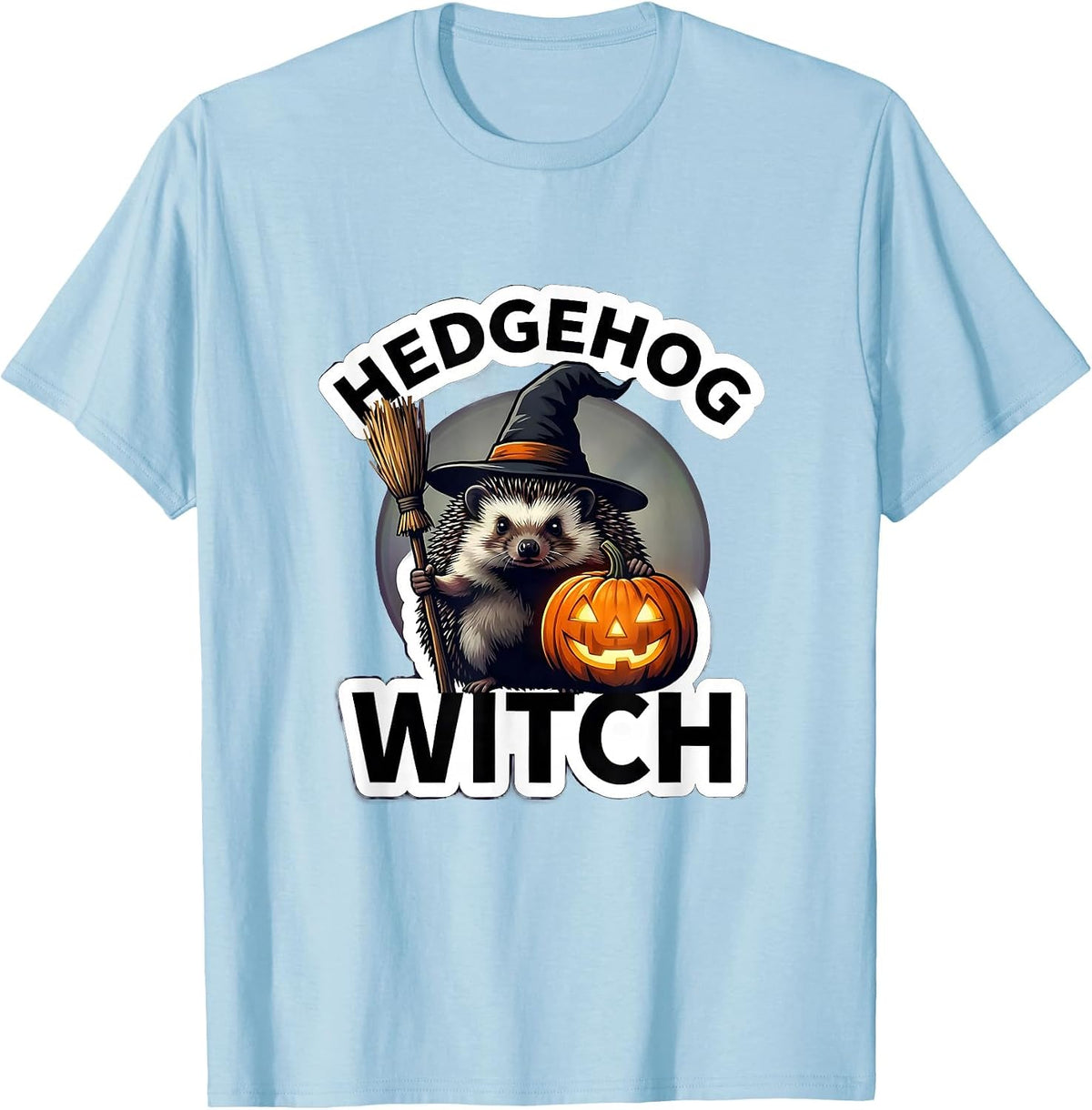 Men's Hedgehog Witch Sticker Style Halloween Animal Costume Group T-Shirt - Baby Blue