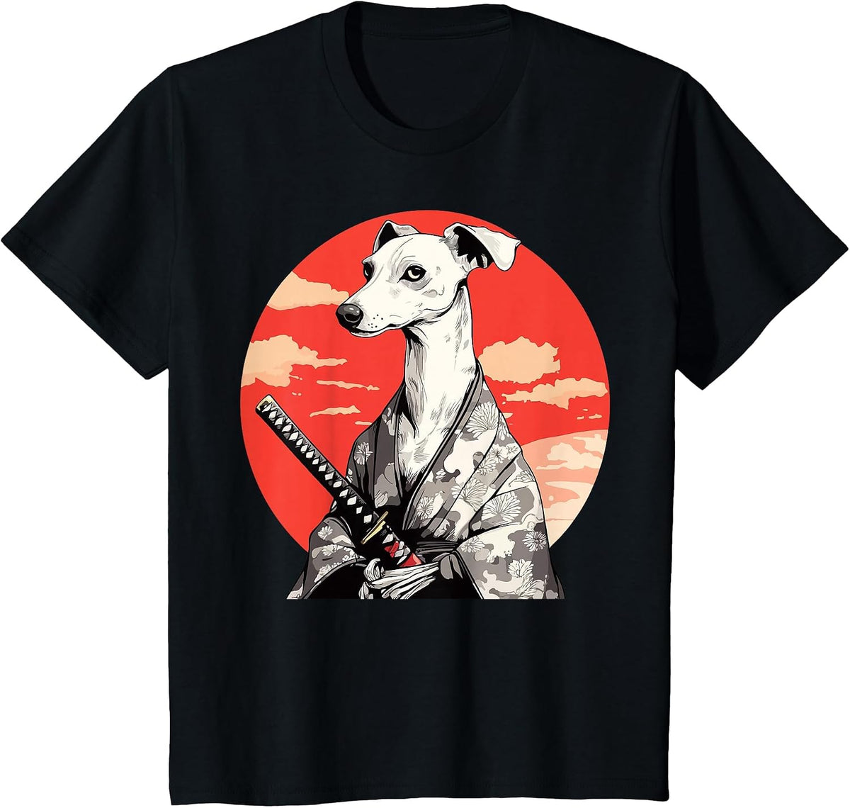 Italian Greyhound Dog Japanese Style Samurai Dogs T-Shirt - Black