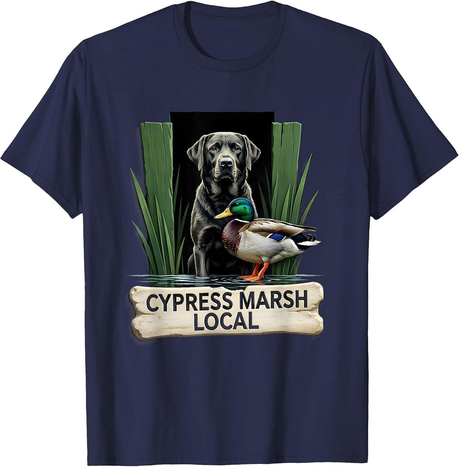 Cypress Marsh Local Labrador Retriever Hunting Dog Waterfowl T-Shirt - Navy Blue