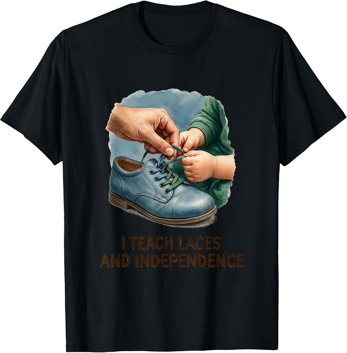 Men's I Teach Laces And Independence Retro Occupational Therapy OT T-Shirt - Black