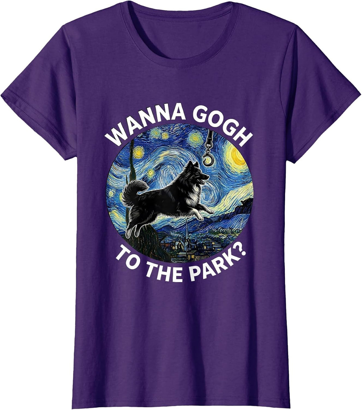 Women's Wanna Gogh To The Park Silly Dog Lover Novelty Art T-Shirt - Purple