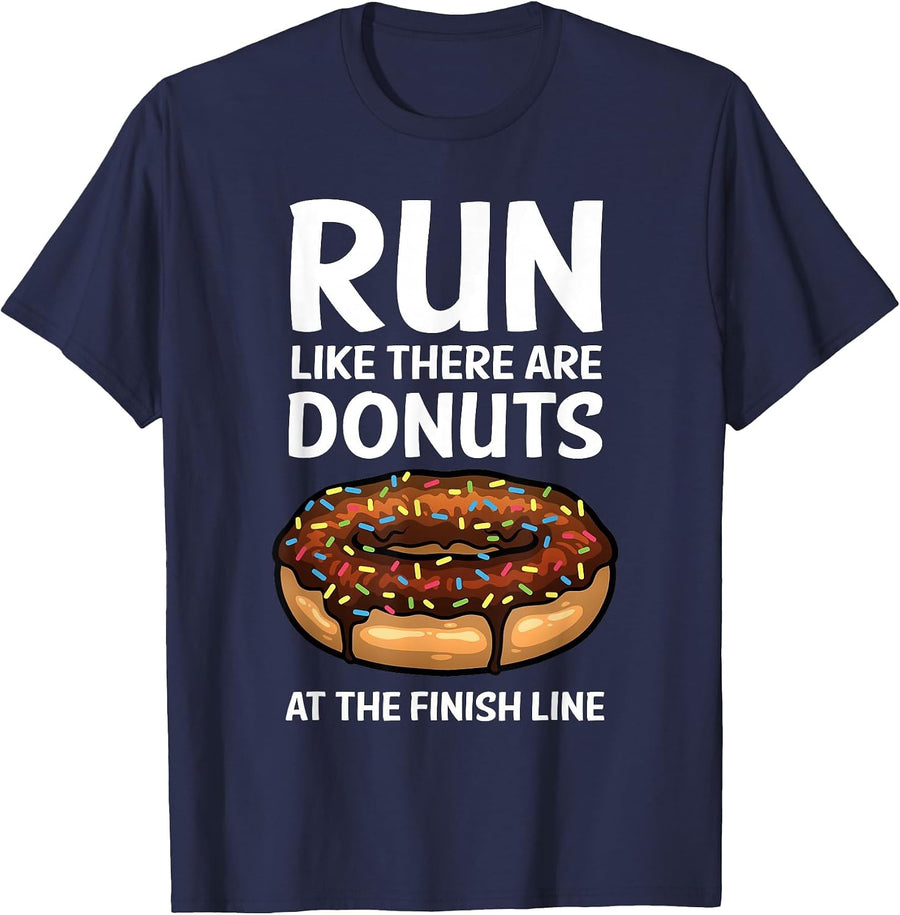 Funny Running for Men Women Donut Finish Line Marathon T-Shirt - Navy Blue