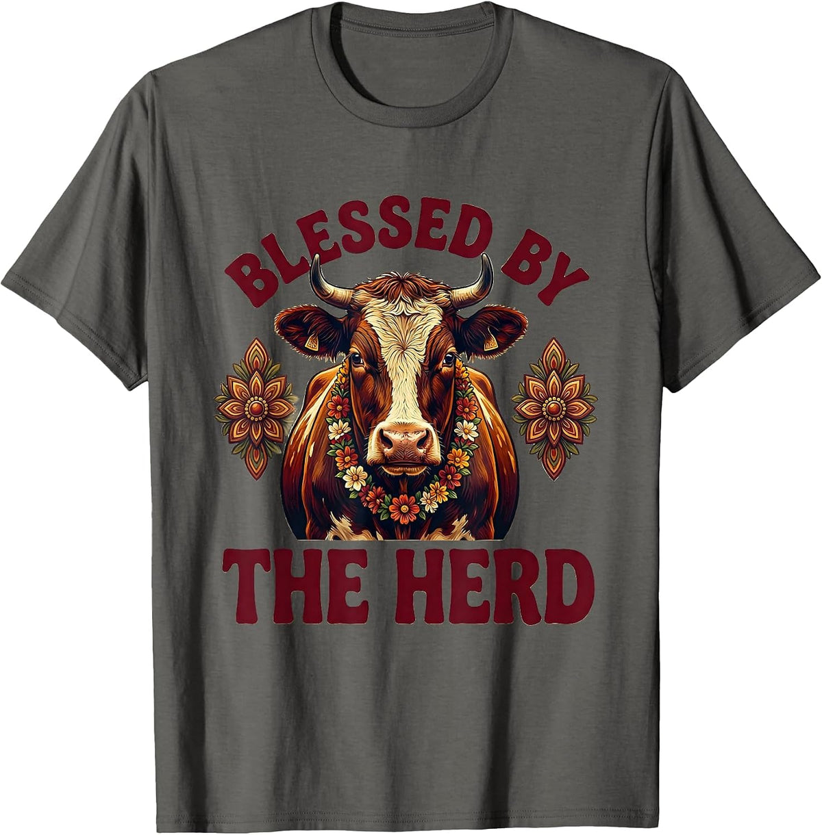 Blessed by the Herd Cow Lover Design T-Shirt - Asphalt Grey