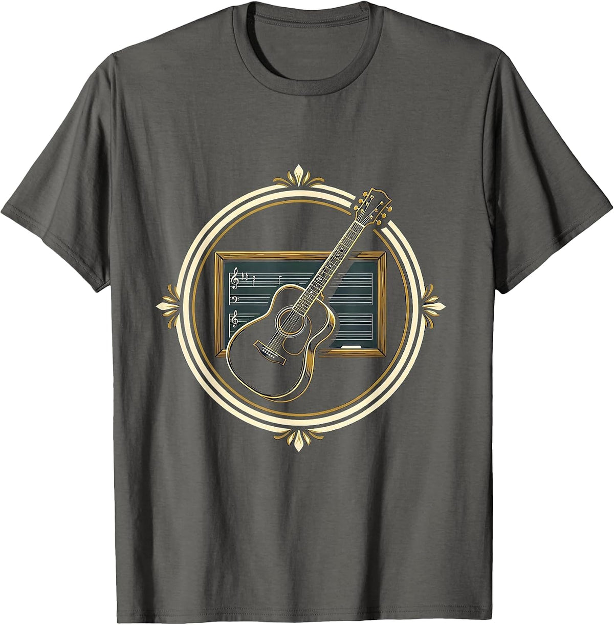 Men's Acoustic Guitar Chalkboard Music Teacher Gift T-Shirt - Asphalt Grey