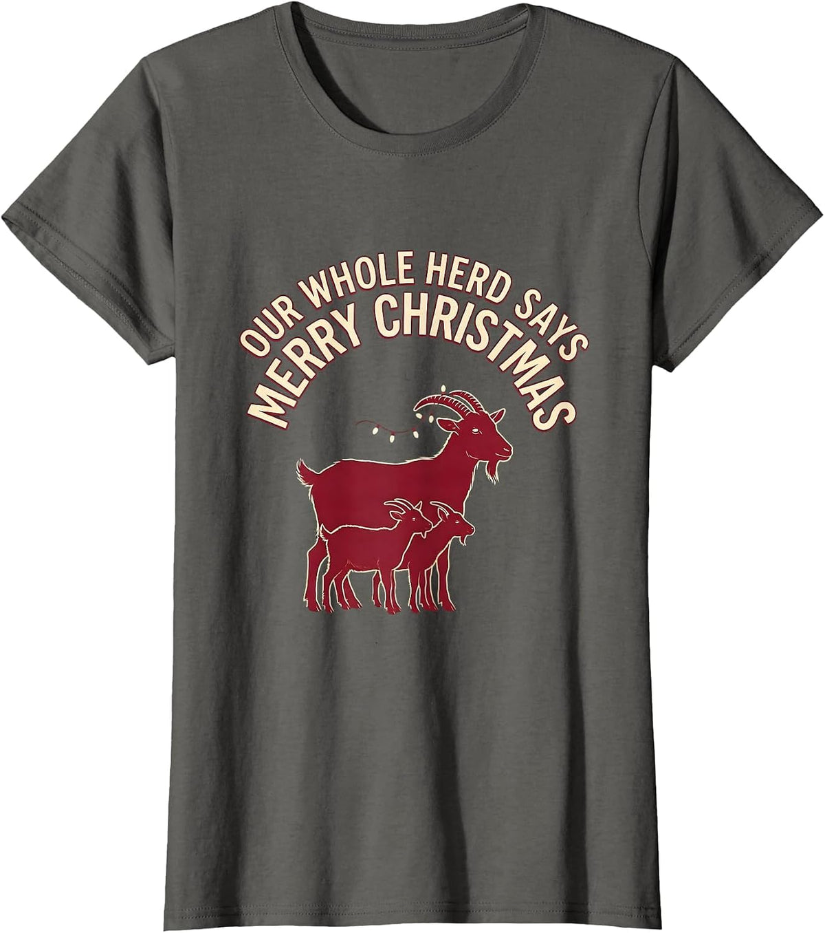 Women's Our Whole Herd Says Merry Christmas Funny Goat Lover T-Shirt - Asphalt Grey