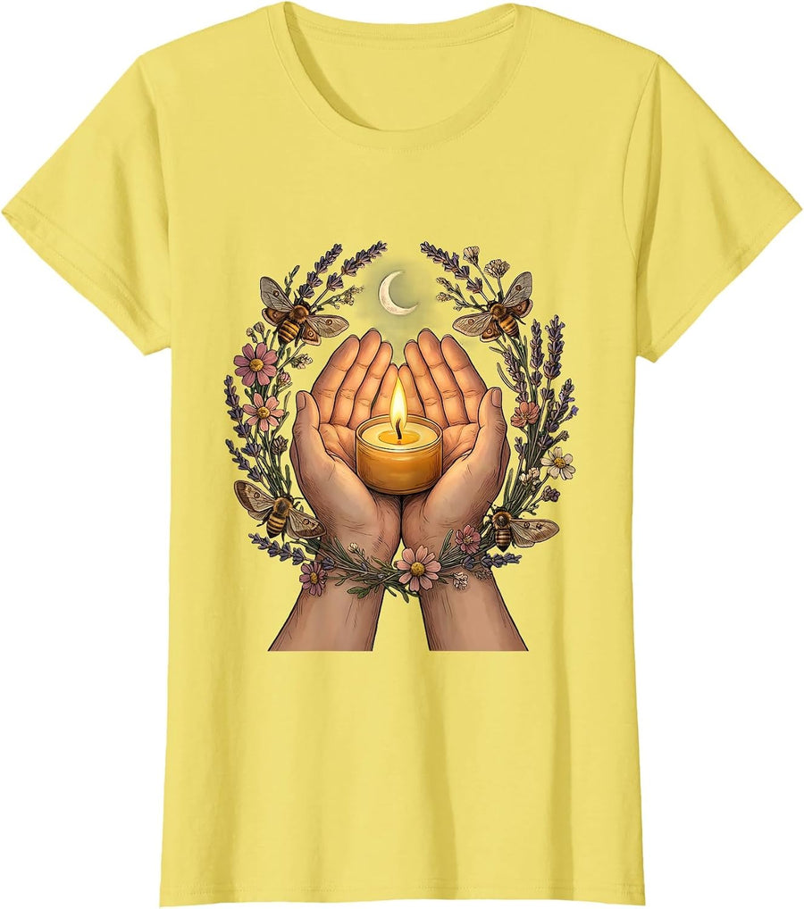 Women's Mental Health Matters Protective Candle Flame Art T-Shirt - Lemon Yellow