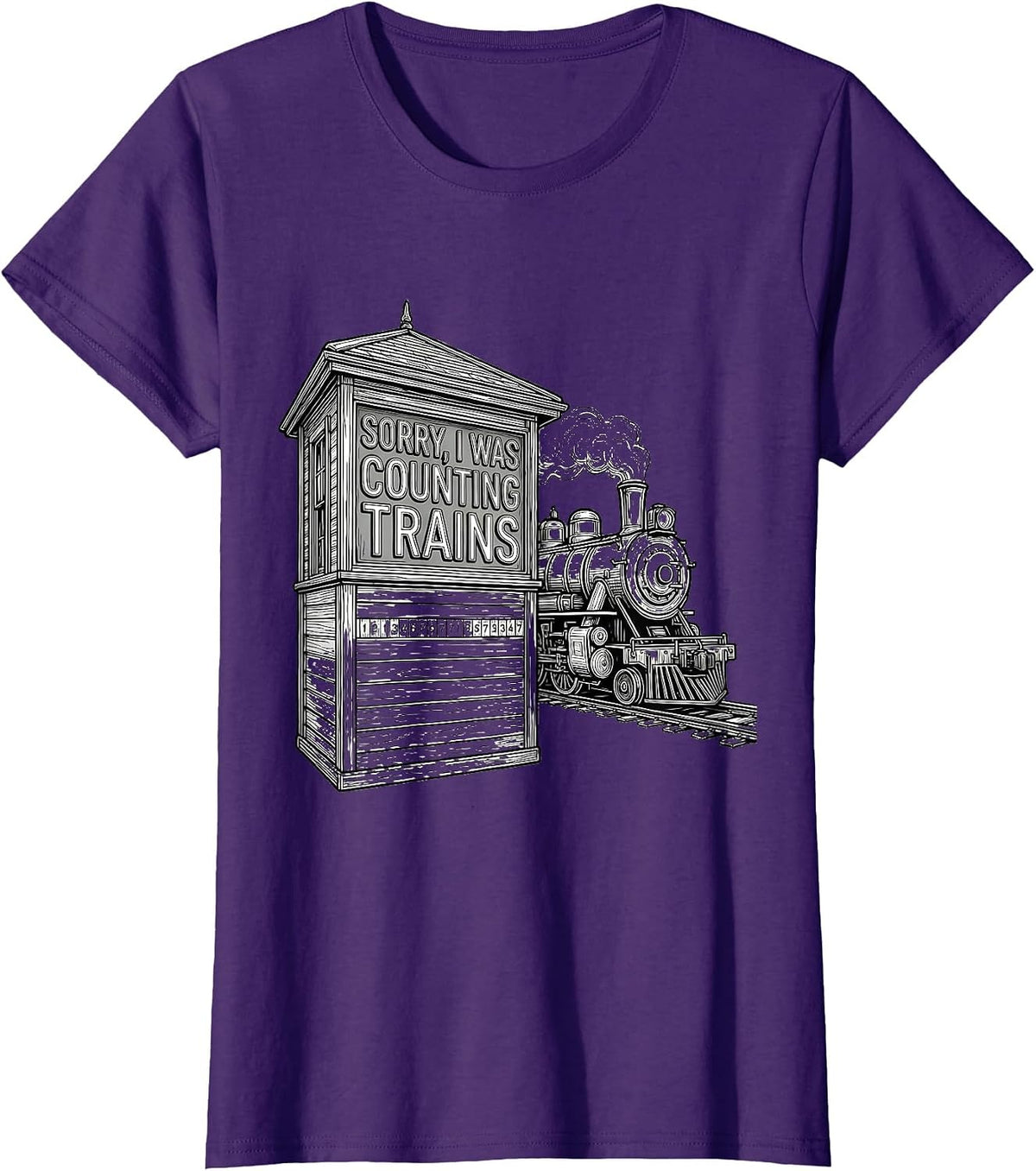 Women's Sorry, I Was Counting Trains Funny Train Enthusiast Hobbyist T-Shirt - Purple